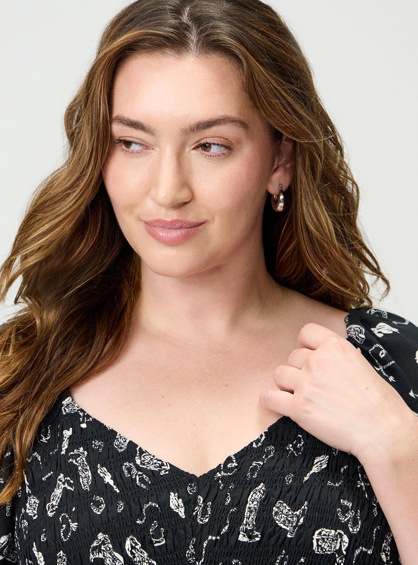 Smocked Challis Babydoll Top, COWGIRLS WANNA HAVE BLACK, alternate