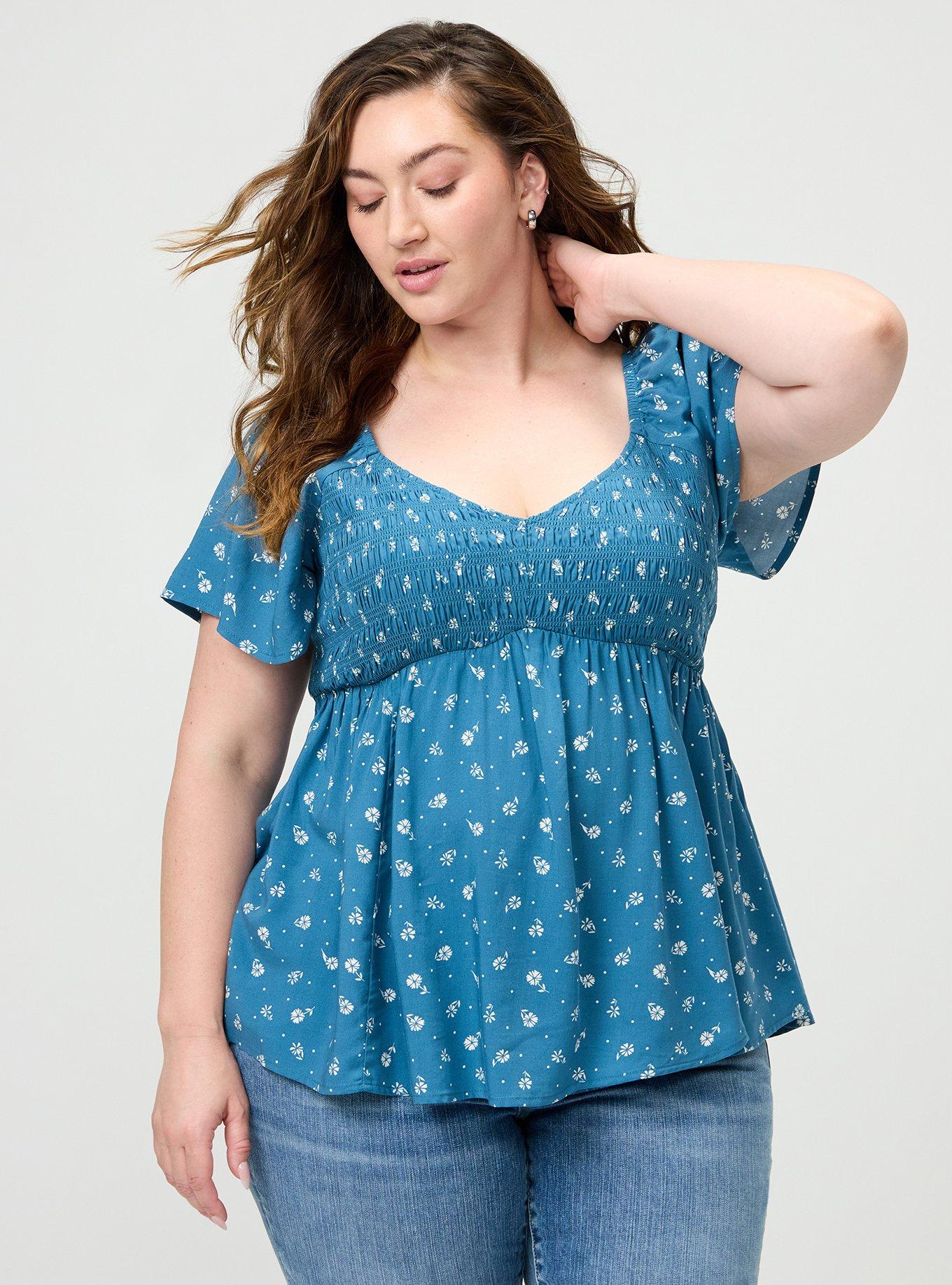 Smocked Challis Babydoll Top, DREW DITSY FLORAL BLUE, alternate