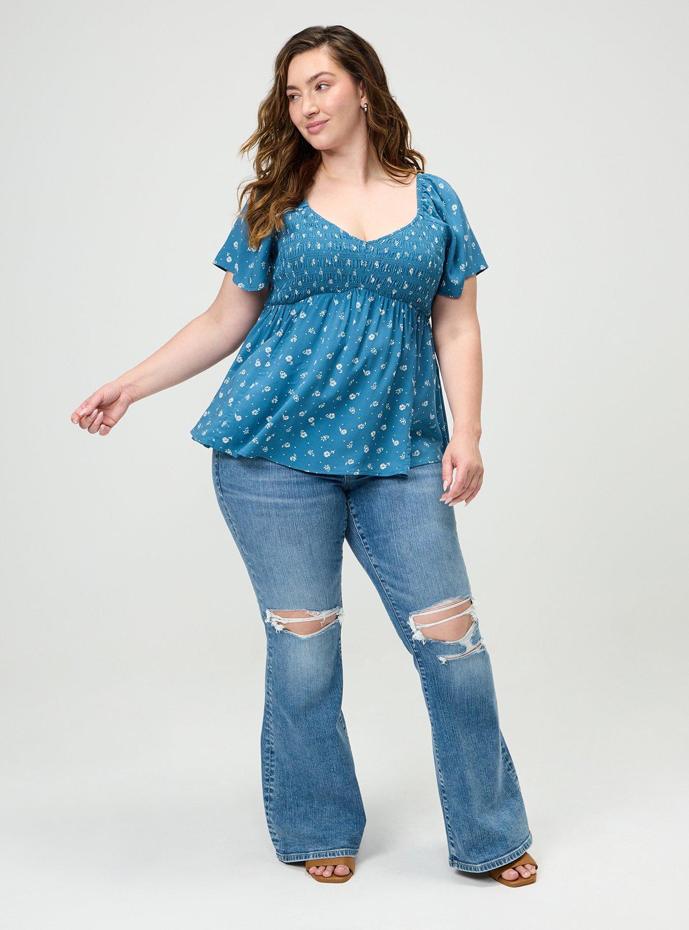 Smocked Challis Babydoll Top, DREW DITSY FLORAL BLUE, alternate
