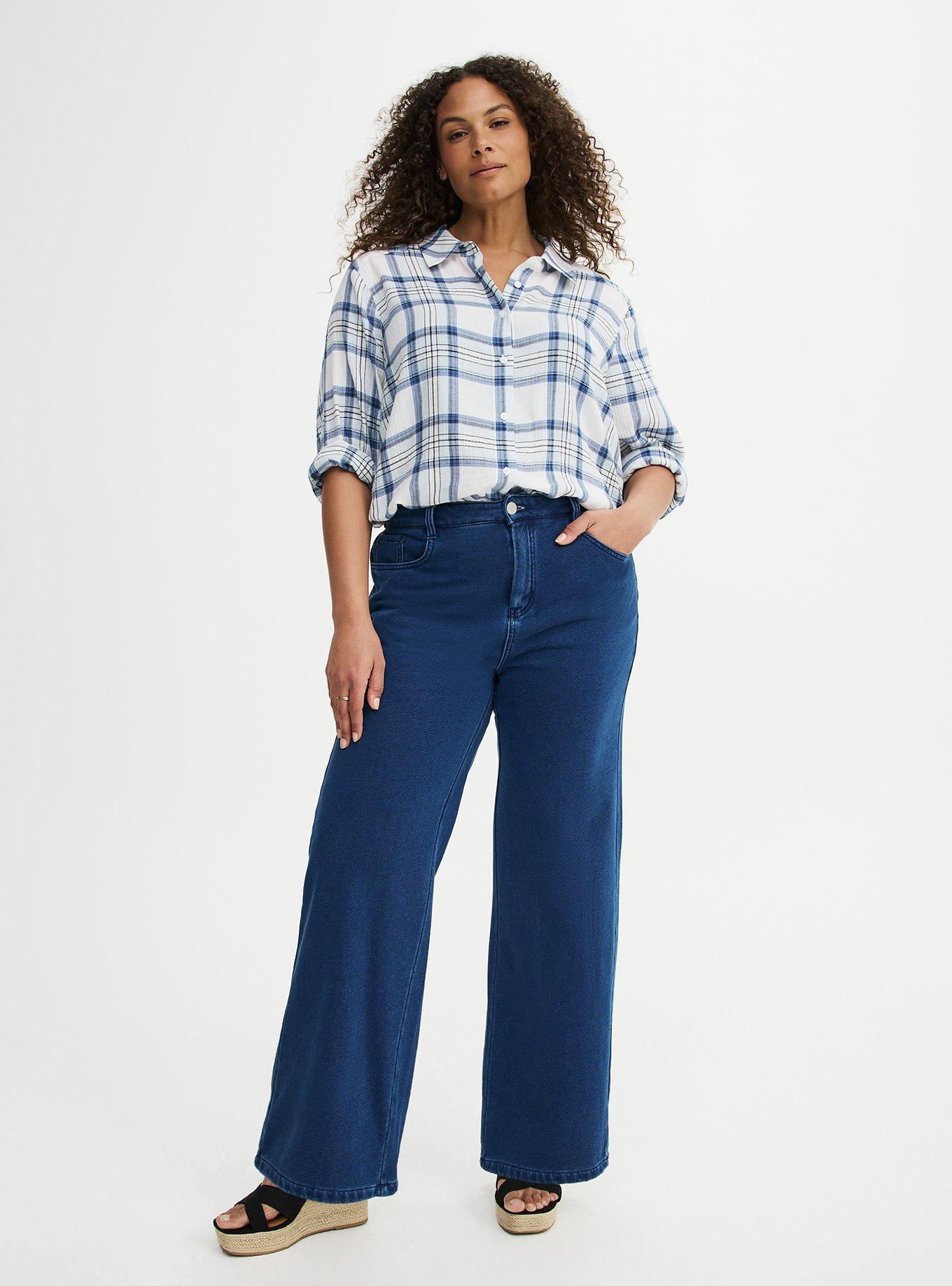 Cotton Button-Up Shirt, CLARA PLAID BLUE, alternate