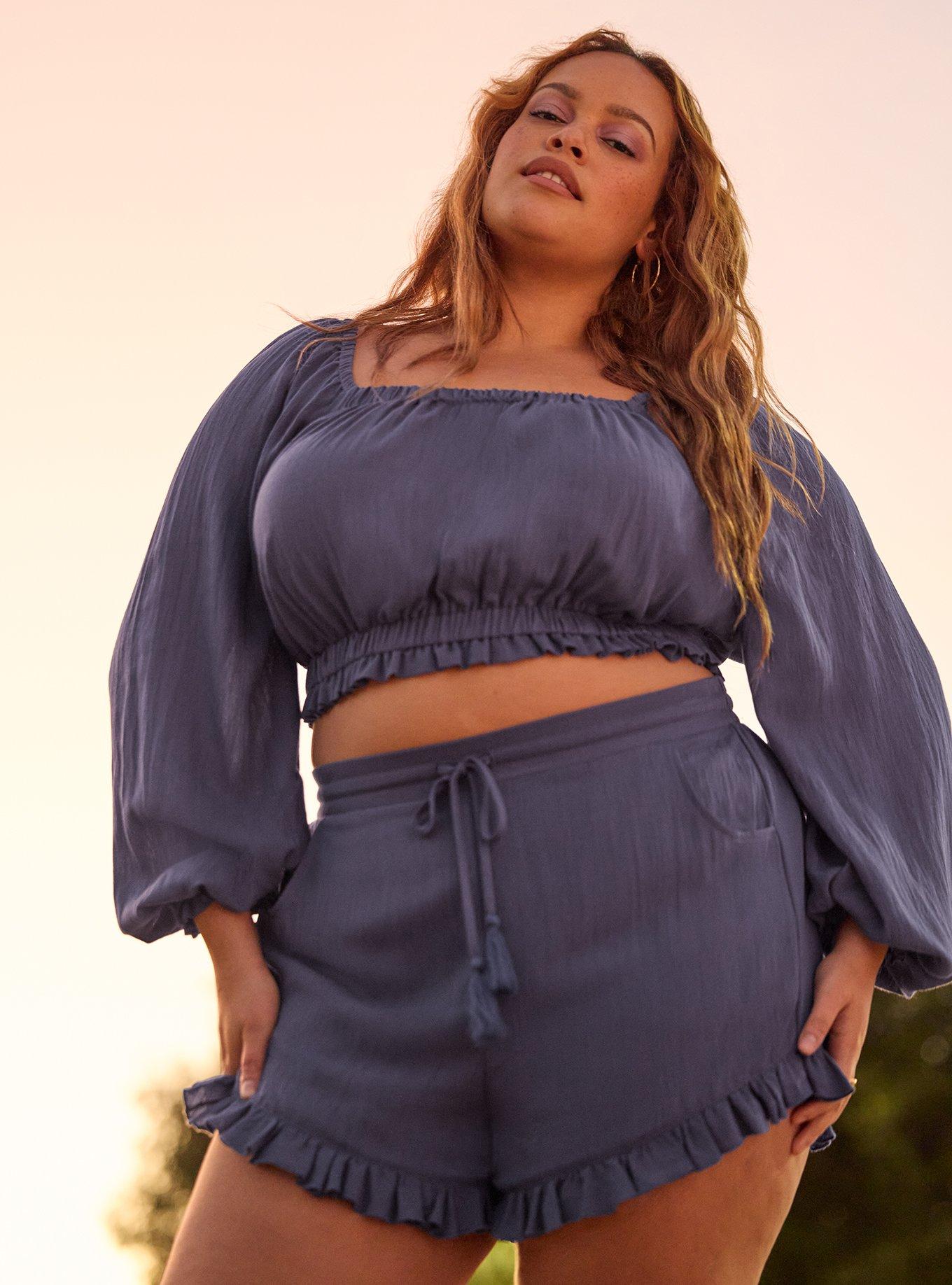 Plus Size Festi Ruffle Hem Short, NIGHTSHADOW BLUE, hi-res