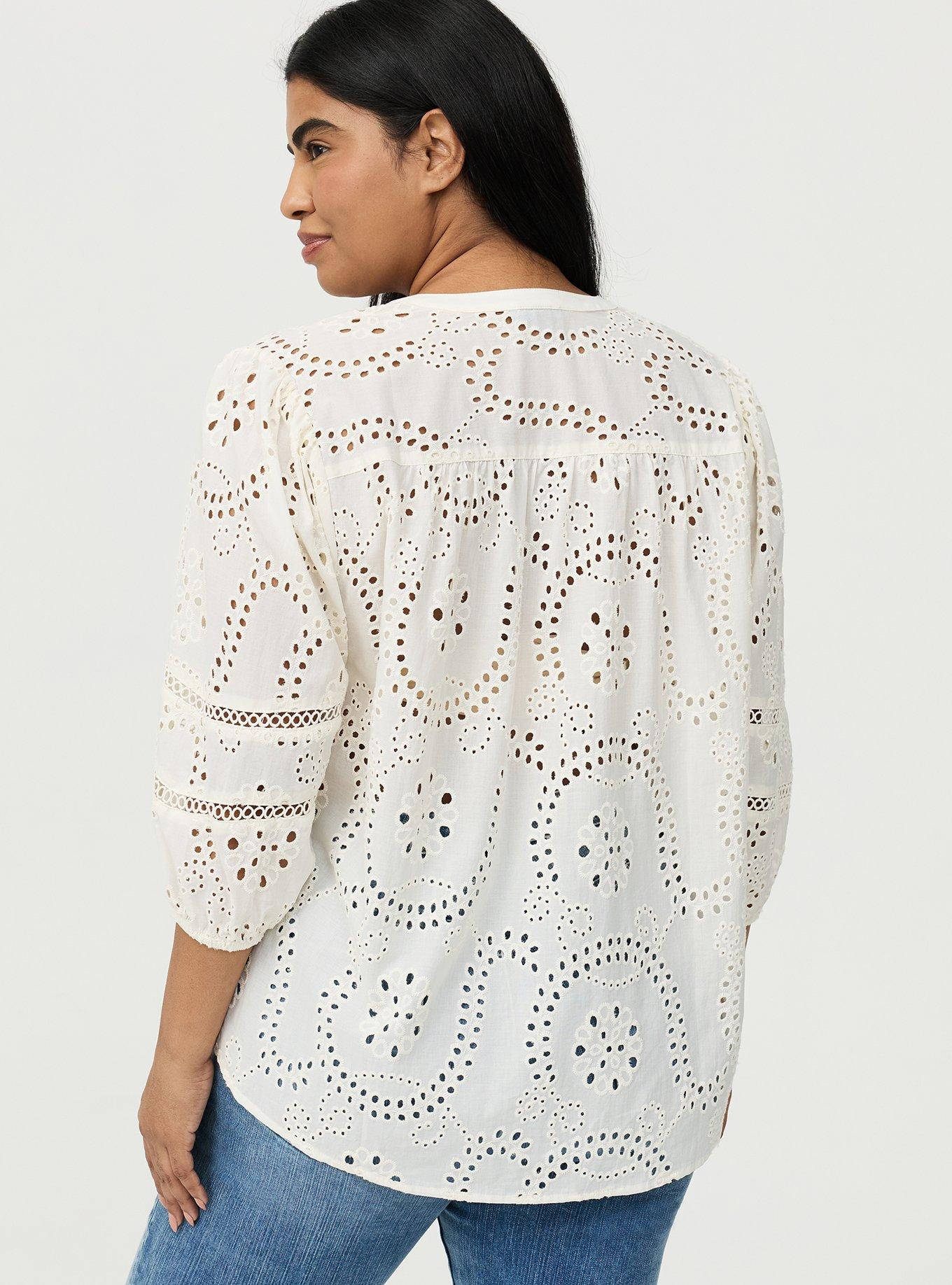 Cotton Eyelet Button-Down Top, WHISPER WHITE, alternate