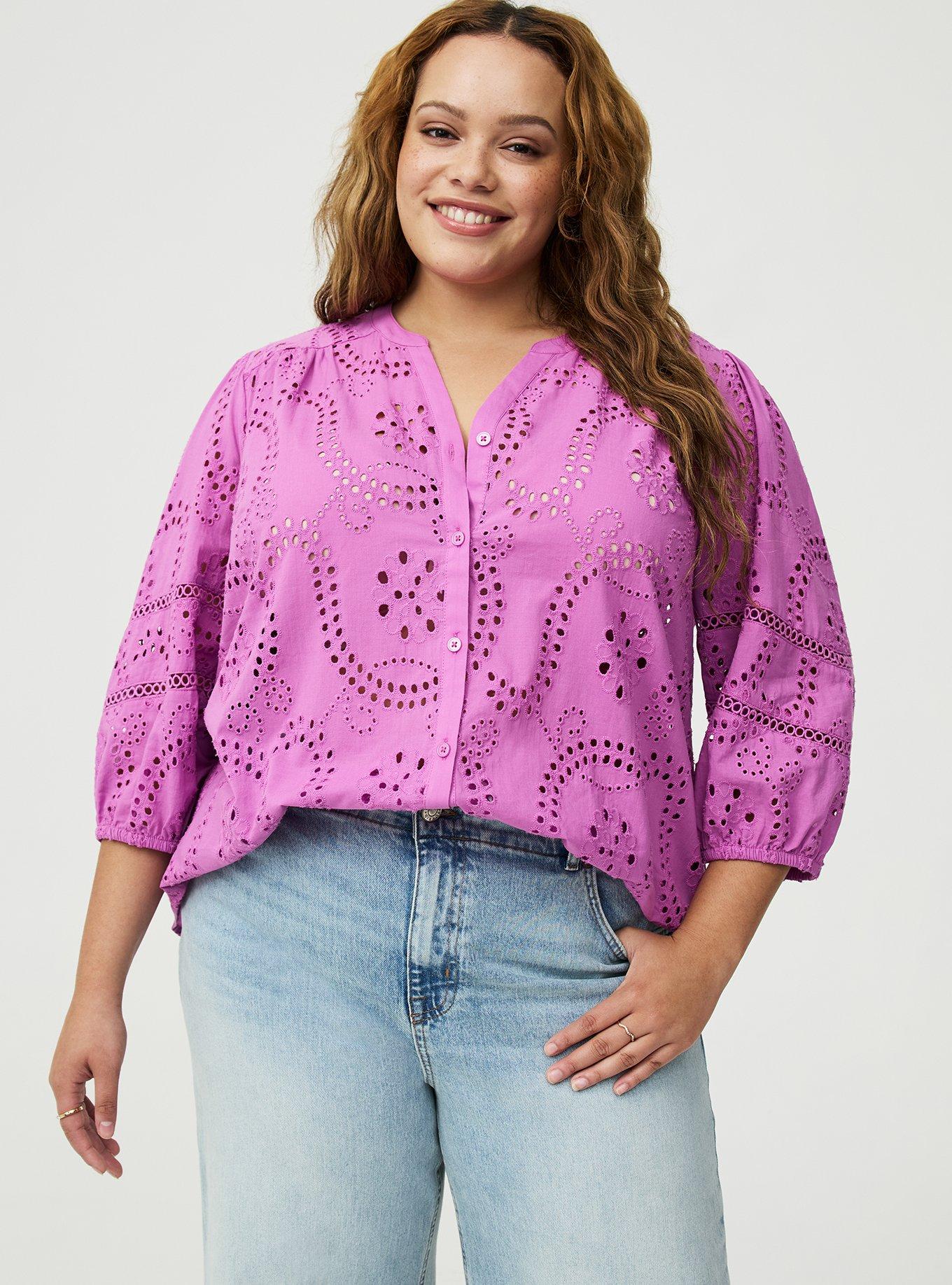 Plus Size - Cotton Eyelet Button-Down Top - Torrid