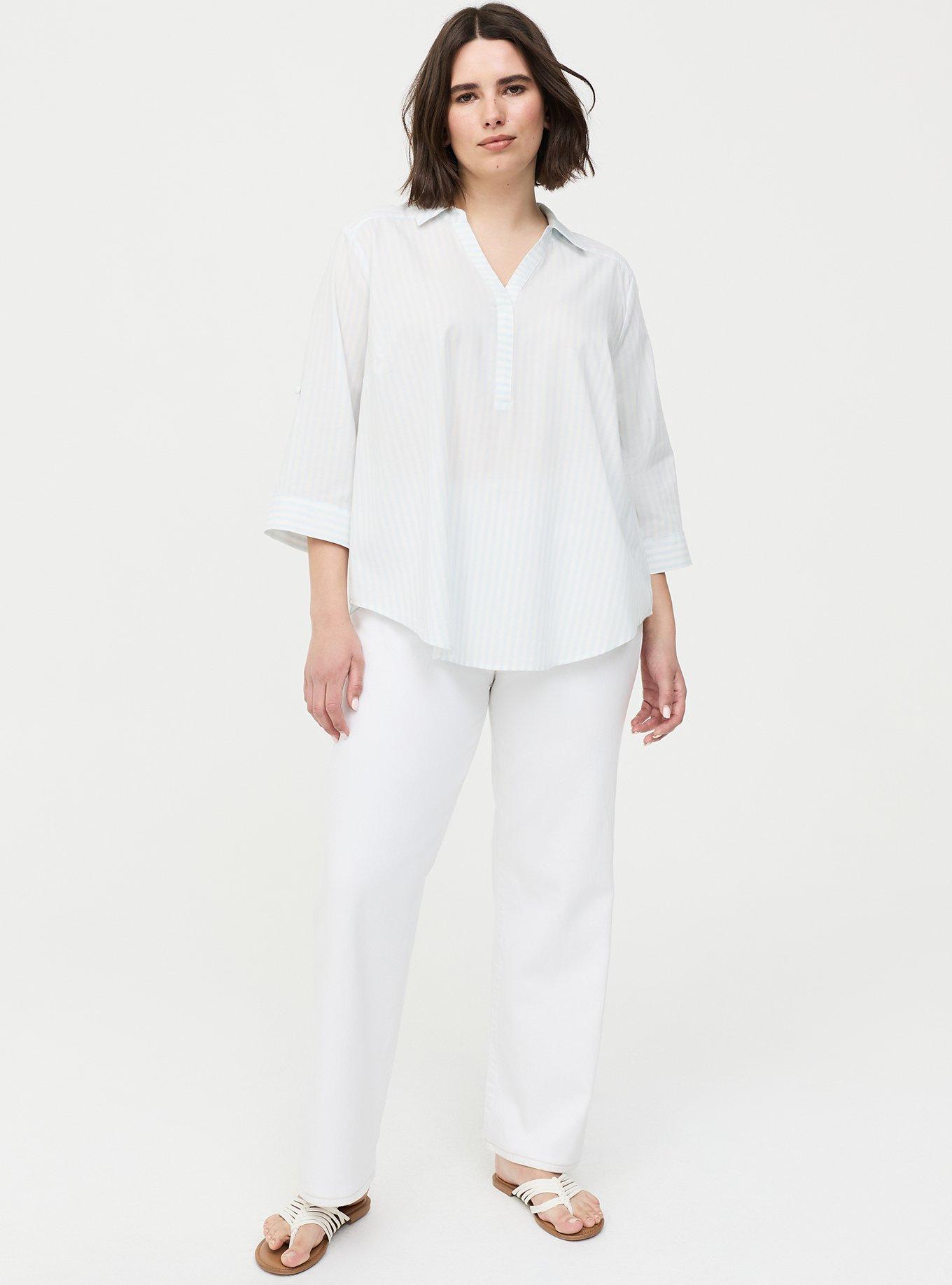 Harper 3/4 Sleeve Collared Blouse, MORA STRIPE BLUE, alternate