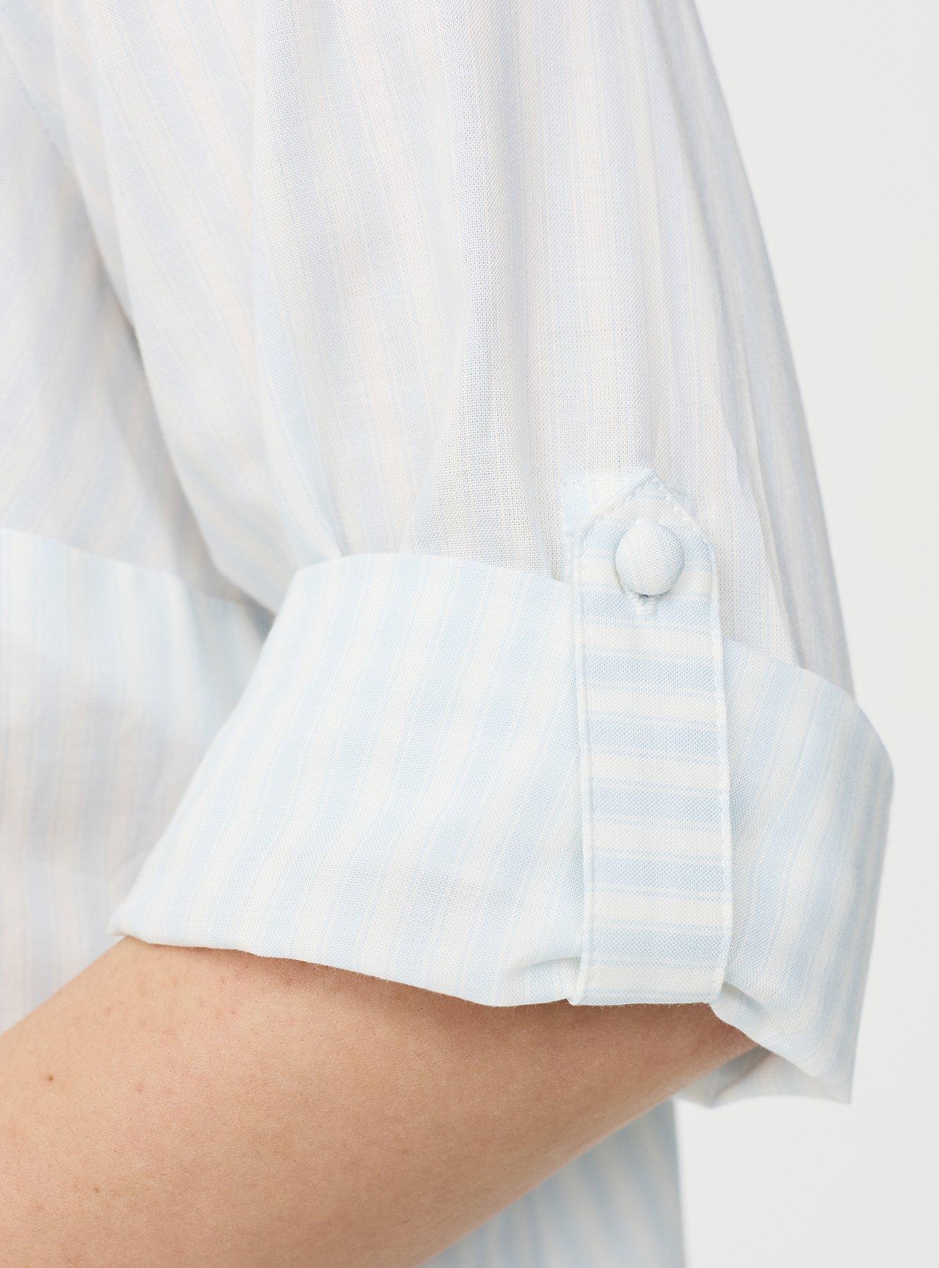 Harper 3/4 Sleeve Collared Blouse, MORA STRIPE BLUE, alternate