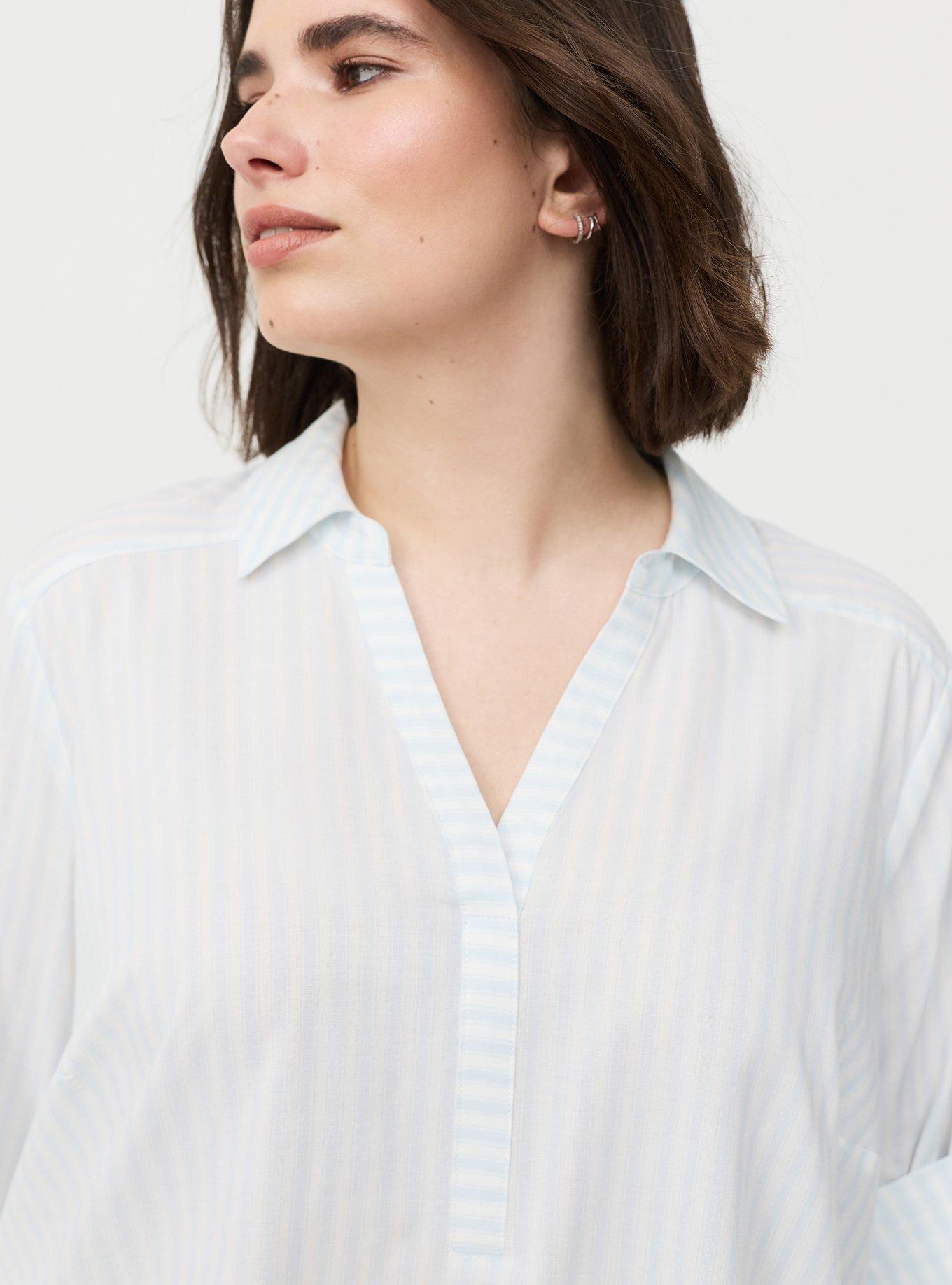Harper 3/4 Sleeve Collared Blouse, MORA STRIPE BLUE, alternate