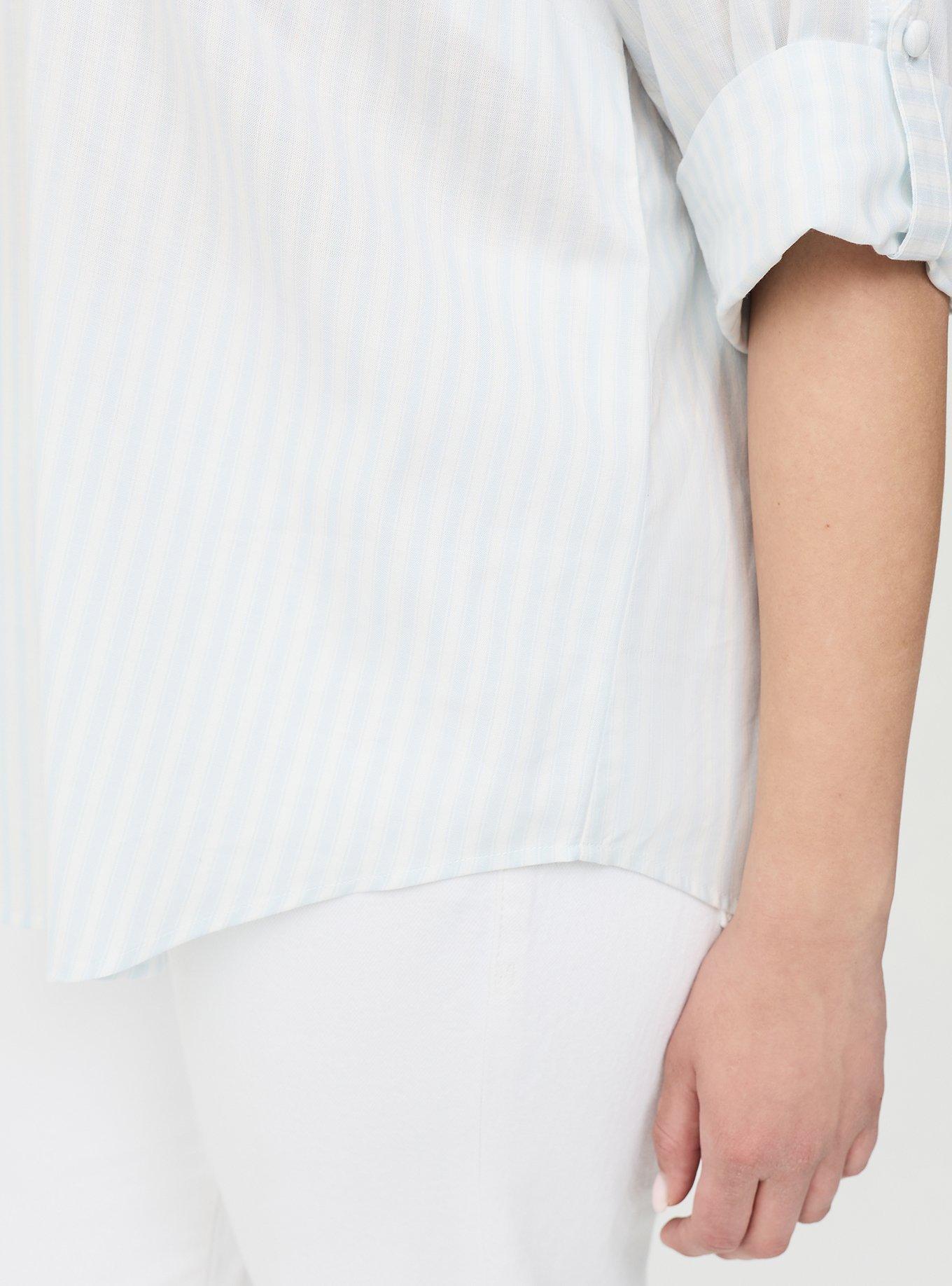 Harper 3/4 Sleeve Collared Blouse, MORA STRIPE BLUE, alternate