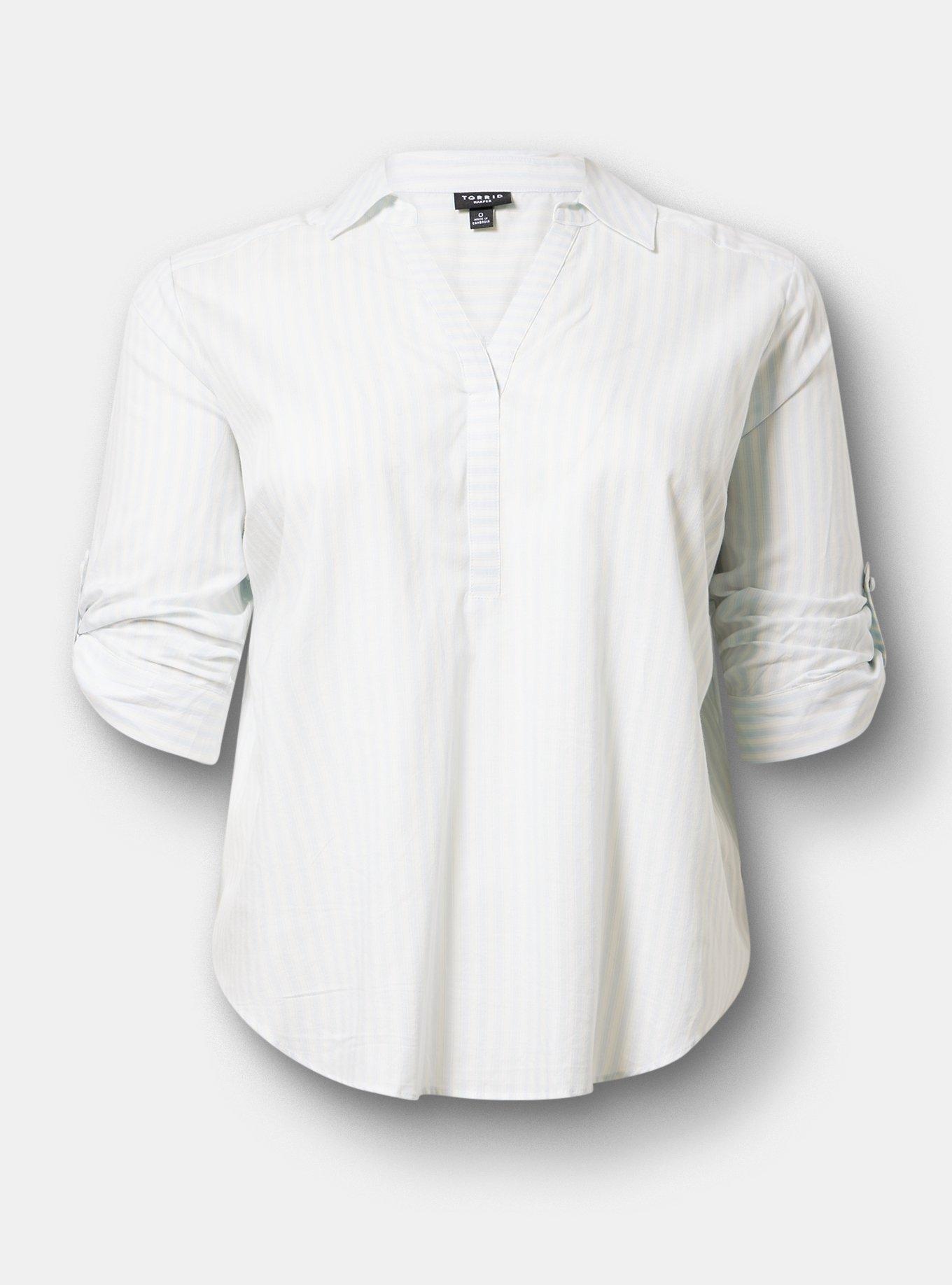 Harper 3/4 Sleeve Collared Blouse, MORA STRIPE BLUE, hi-res