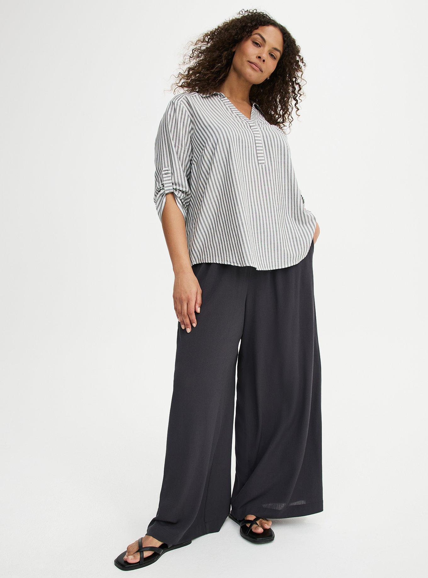 Harper 3/4 Sleeve Collared Blouse, MORA STRIPE WHITE, alternate