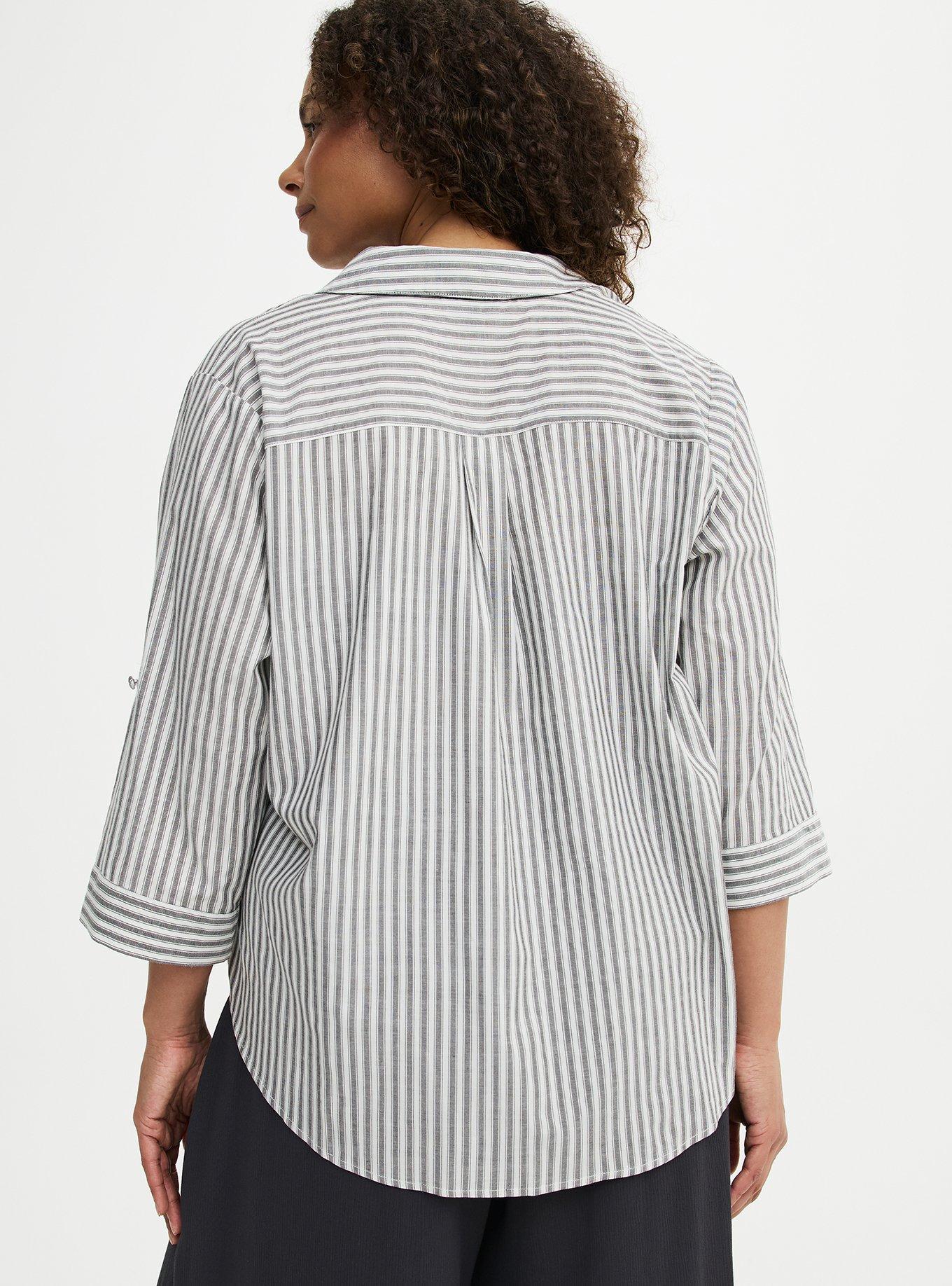 Harper 3/4 Sleeve Collared Blouse, MORA STRIPE WHITE, alternate