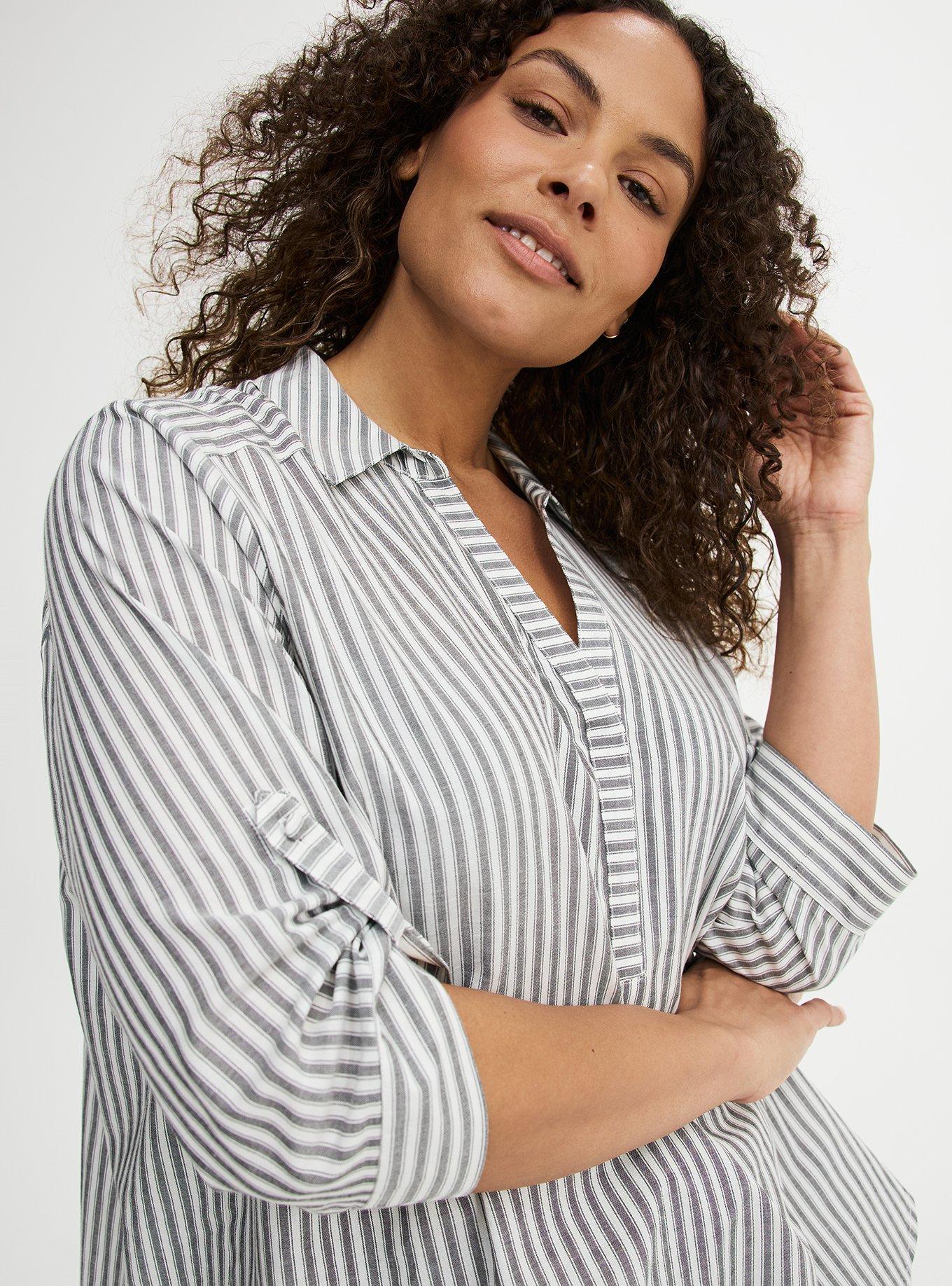 Harper 3/4 Sleeve Collared Blouse, MORA STRIPE WHITE, alternate