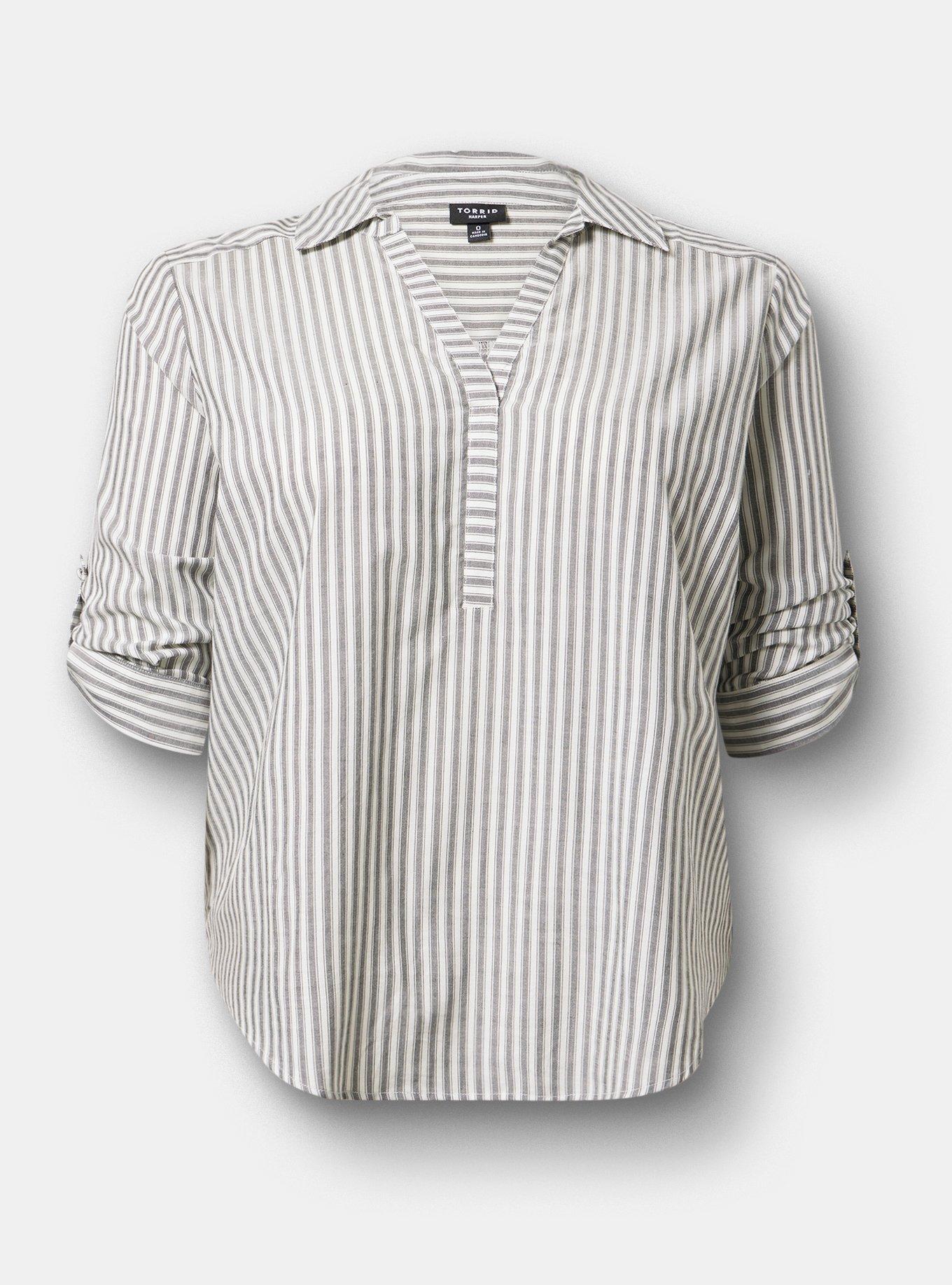 Harper 3/4 Sleeve Collared Blouse, MORA STRIPE WHITE, hi-res