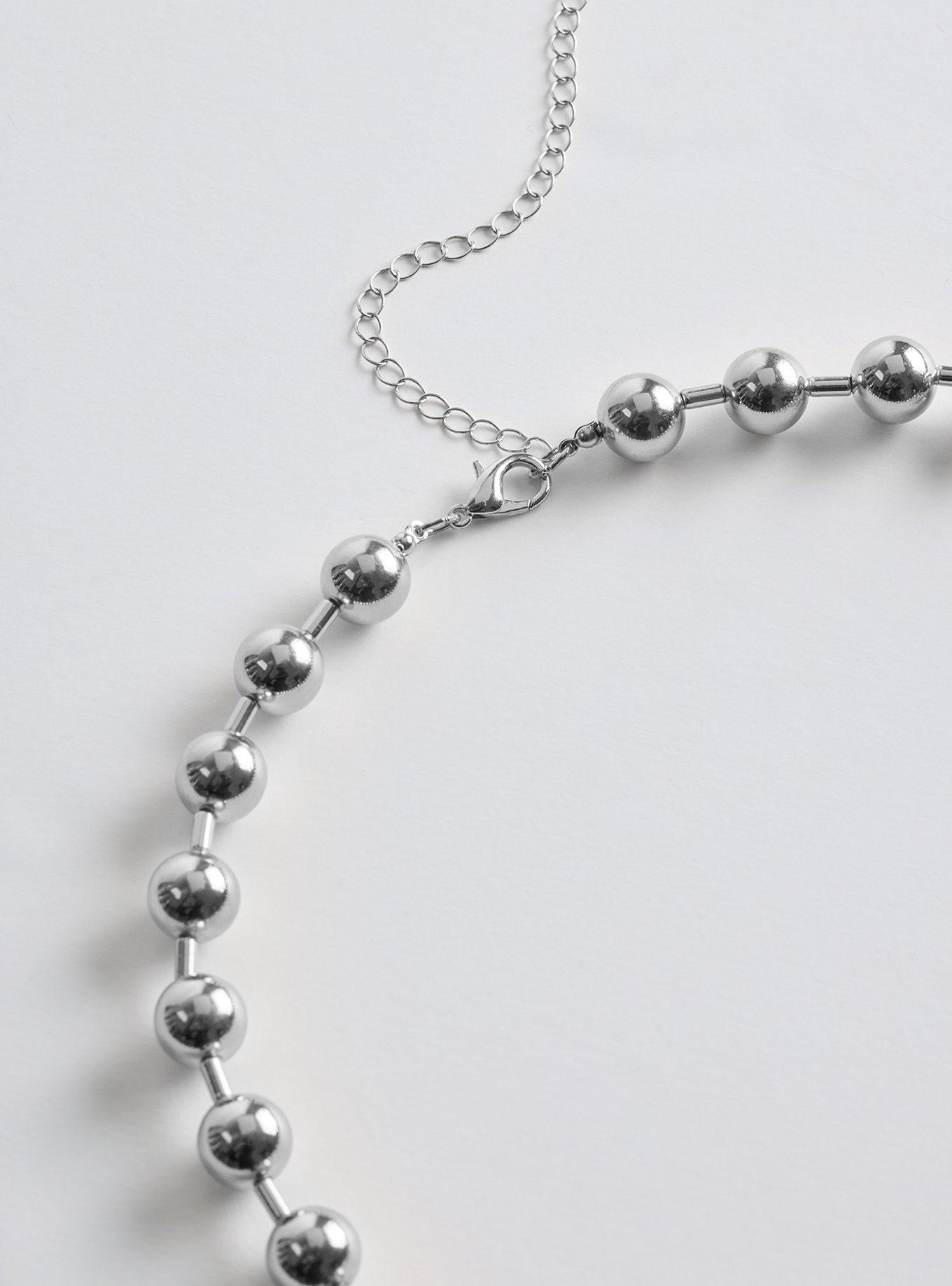 Shot Bead Heart Charm Necklace, SILVER, alternate