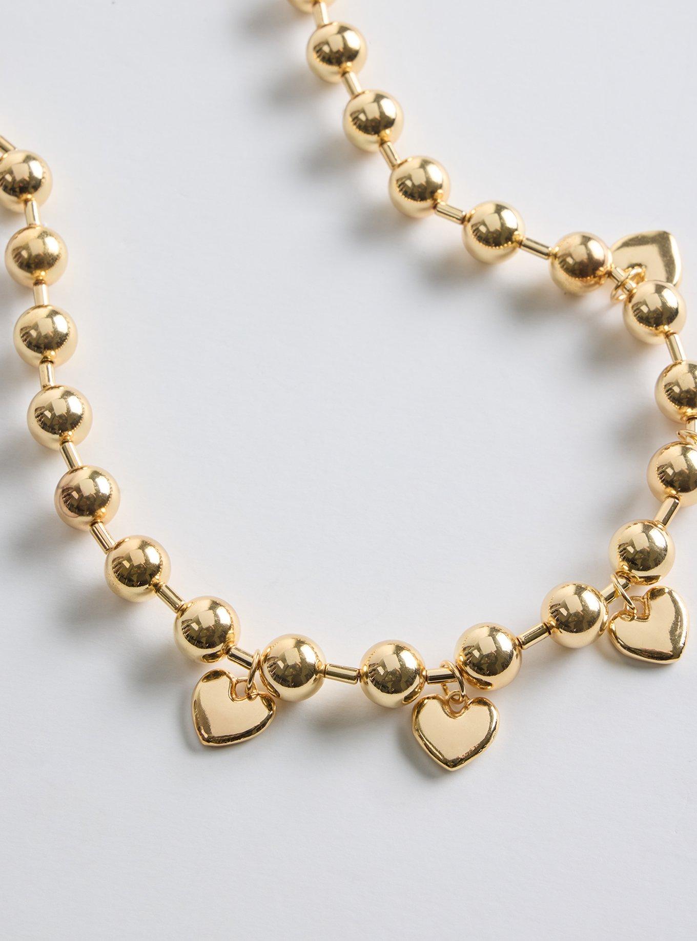 Shot Bead Heart Charm Necklace, GOLD, alternate