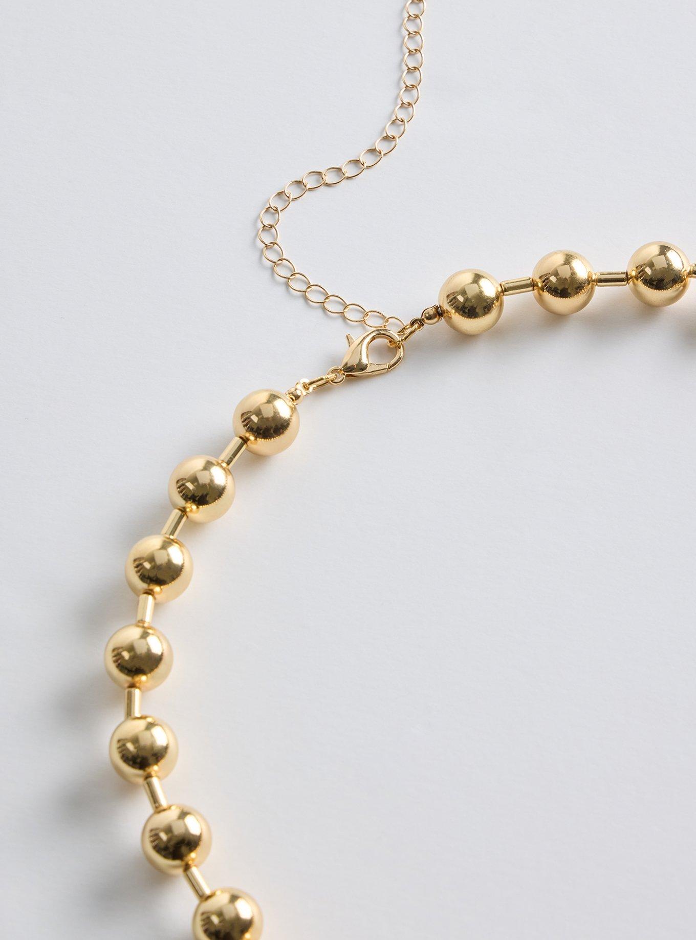 Shot Bead Heart Charm Necklace, GOLD, alternate