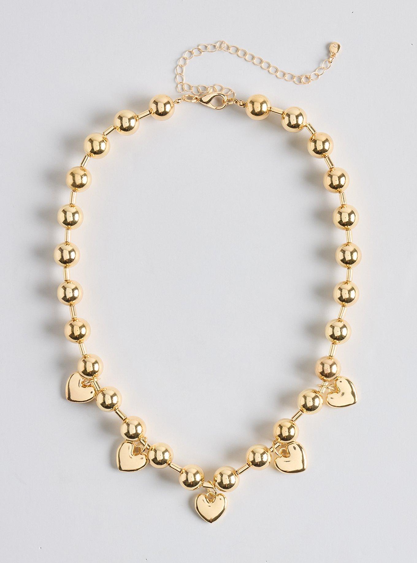 Shot Bead Heart Charm Necklace, GOLD, hi-res