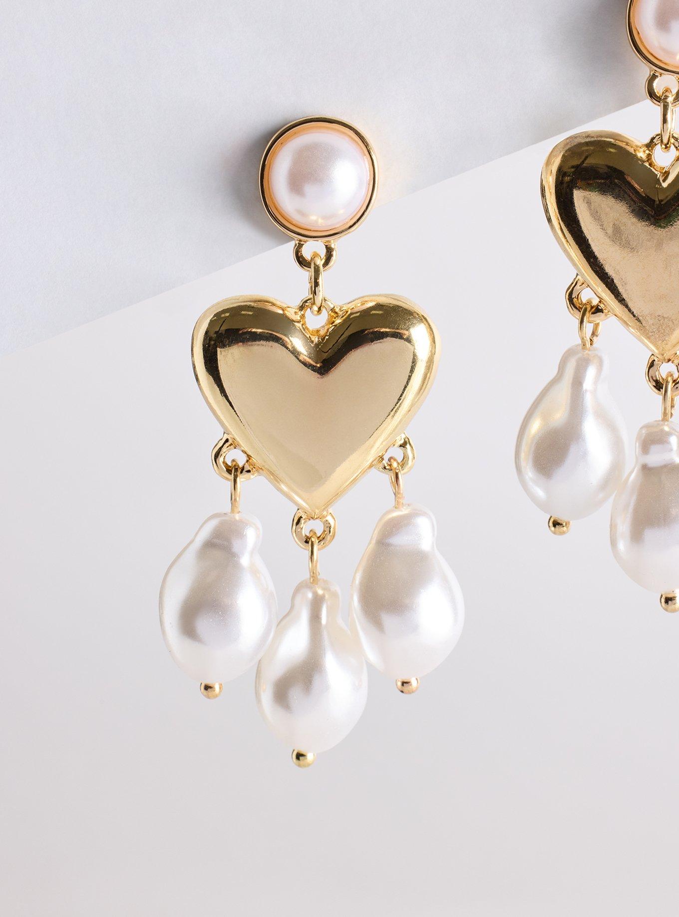 Pearl Heart Statement Earring, , alternate