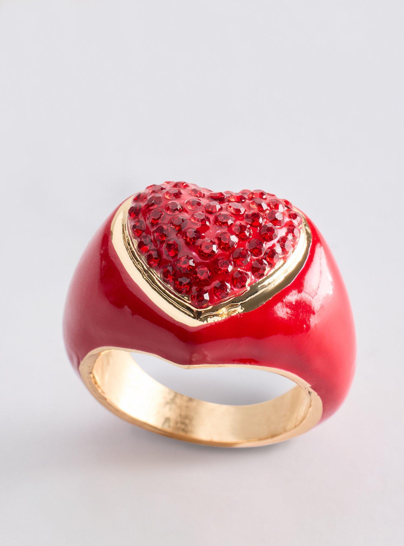 Pave Heart Statement Ring, RED, alternate