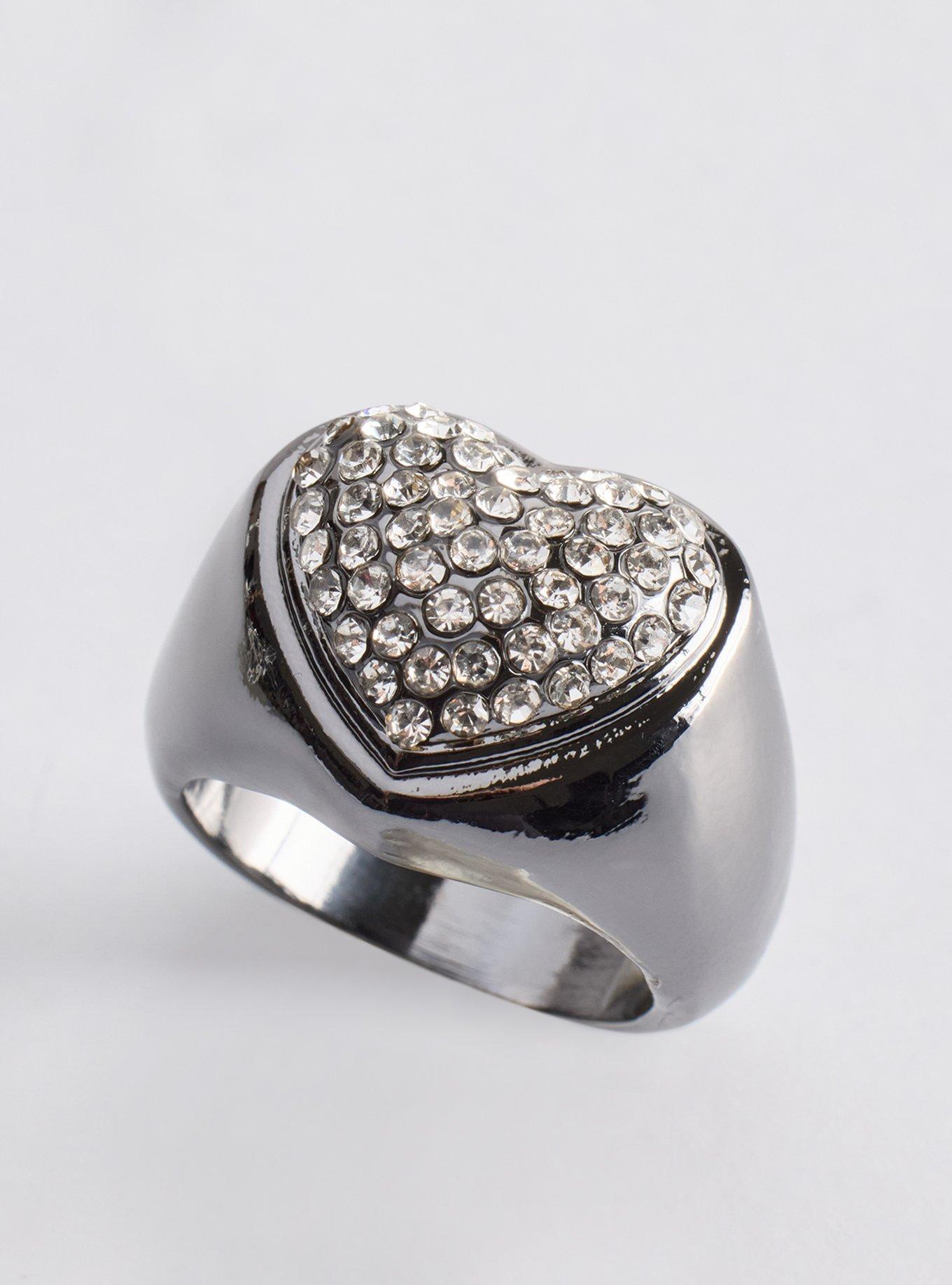 Pave Heart Statement Ring, SILVER, alternate