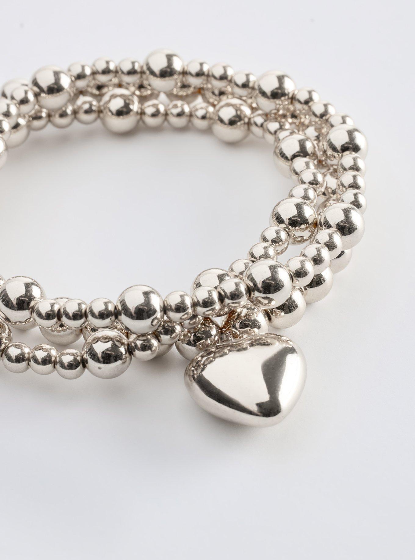 Beaded Heart Stretch Bracelet, SILVER, alternate