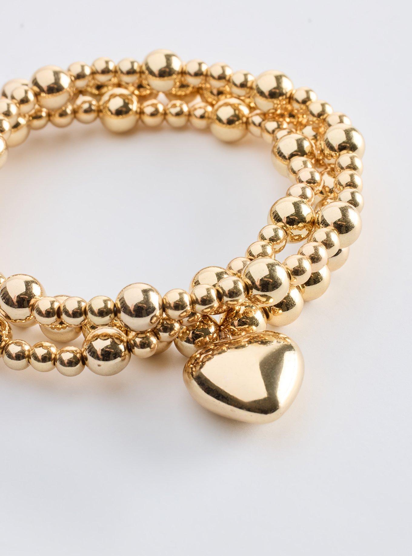Beaded Heart Stretch Bracelet, GOLD, alternate