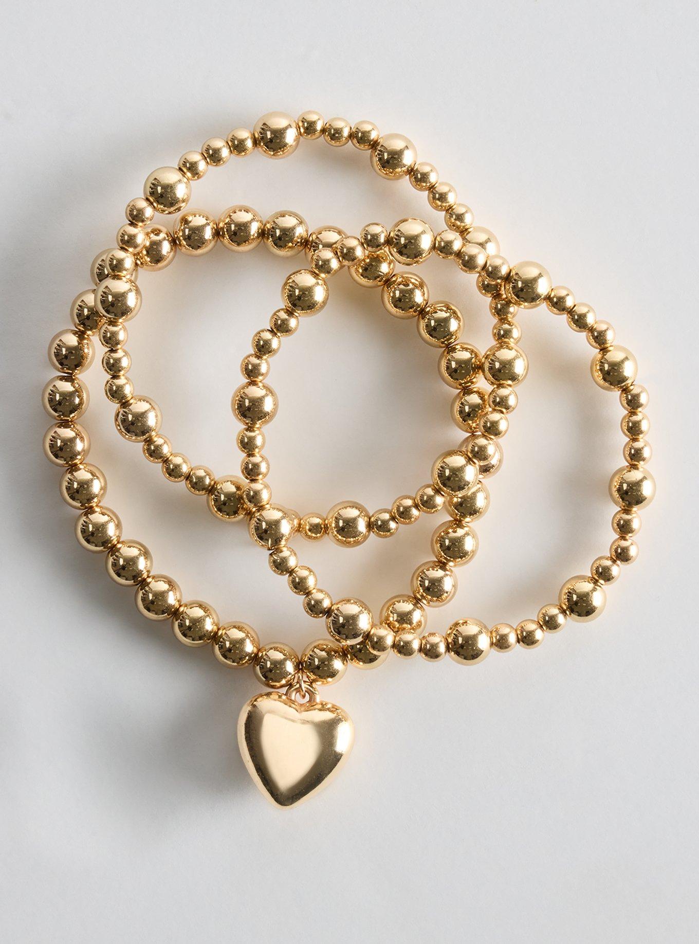 Beaded Heart Stretch Bracelet, GOLD, alternate