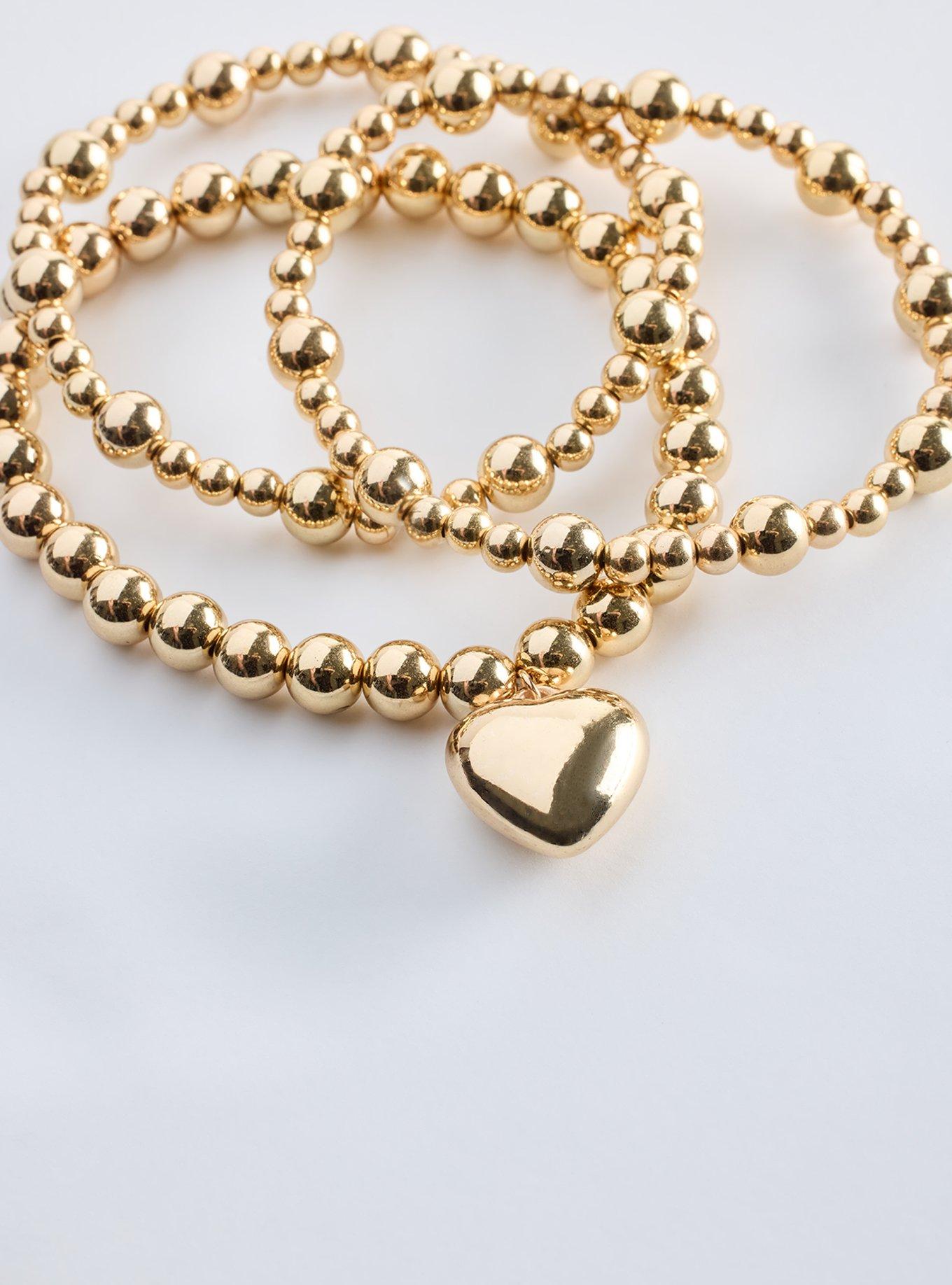 Beaded Heart Stretch Bracelet, GOLD, alternate