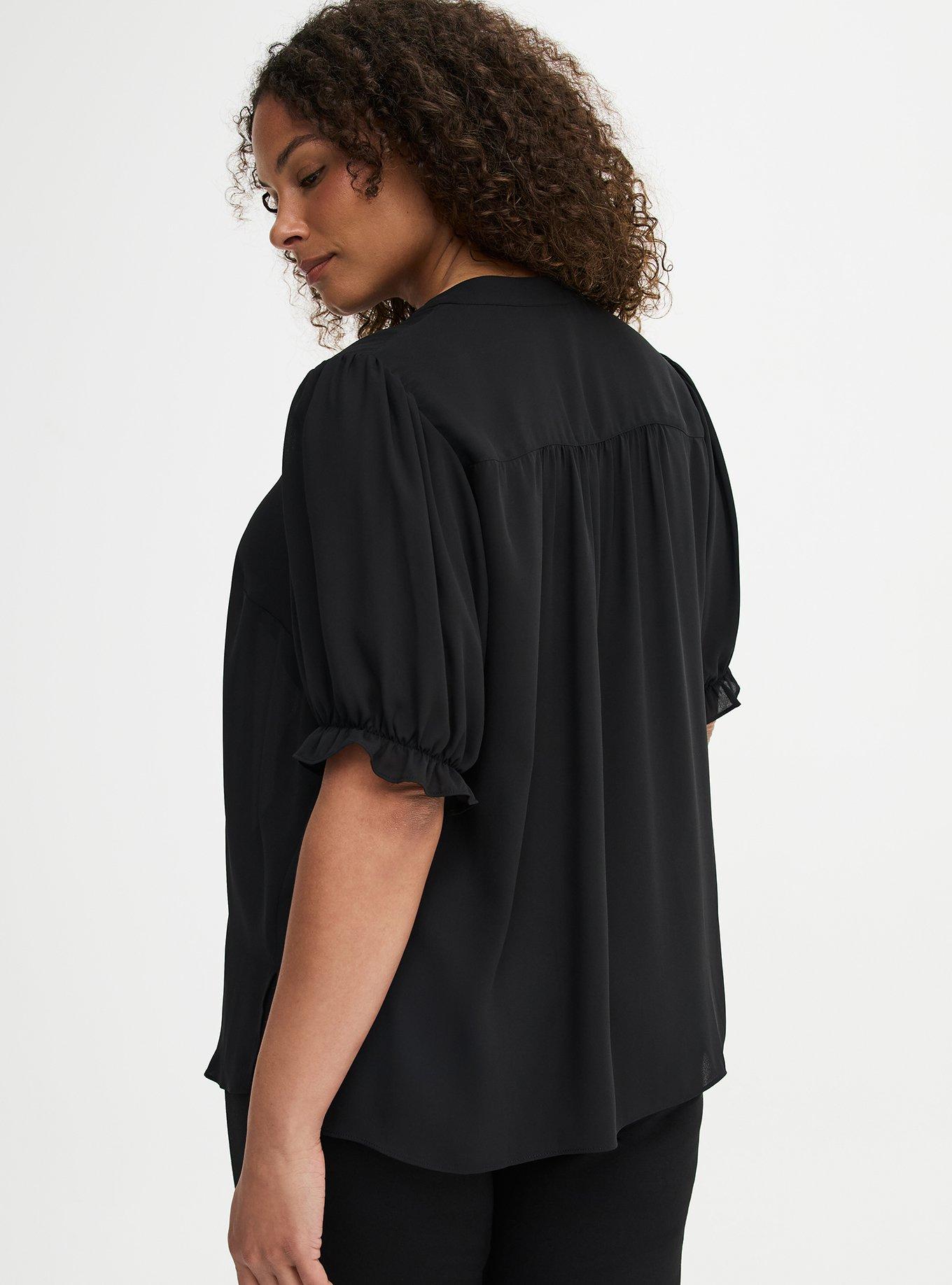 Georgette Puff Sleeve Blouse, DEEP BLACK, alternate