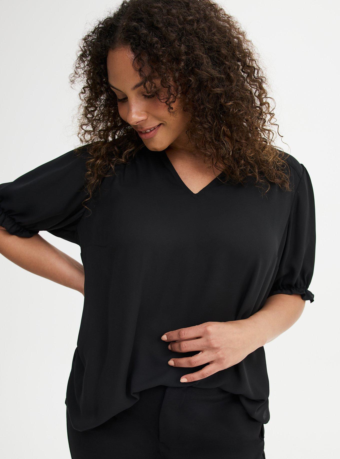 Georgette Puff Sleeve Blouse, DEEP BLACK, alternate