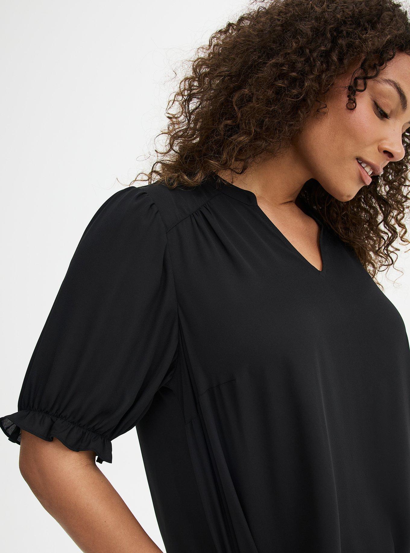 Georgette Puff Sleeve Blouse, DEEP BLACK, alternate