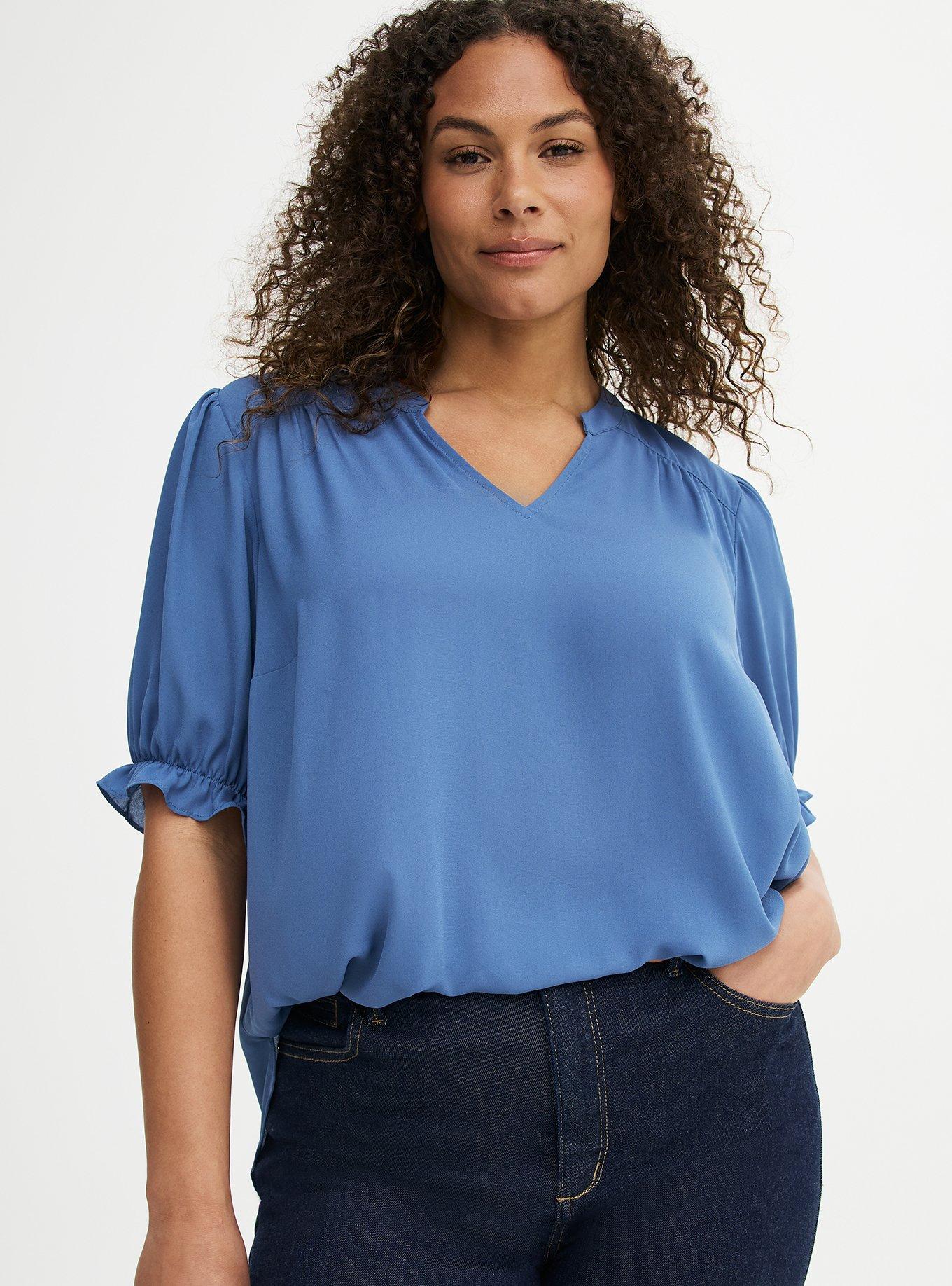 Georgette Puff Sleeve Blouse, BLUE HORIZON, alternate