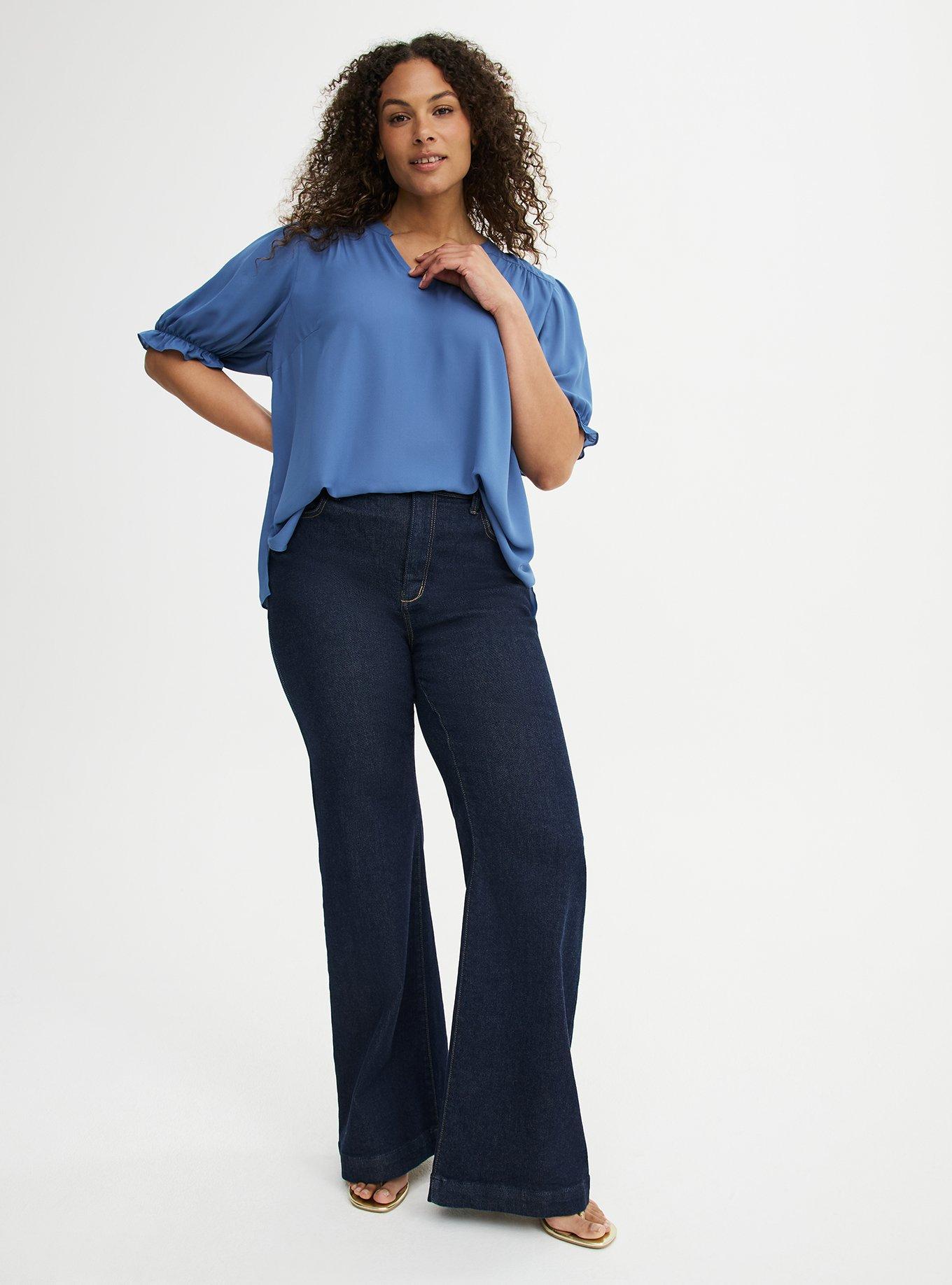 Georgette Puff Sleeve Blouse, BLUE HORIZON, alternate