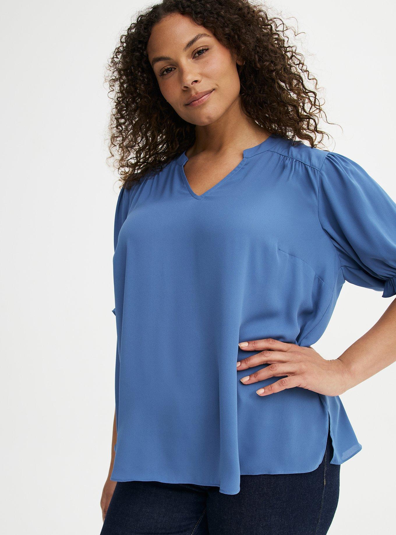 Georgette Puff Sleeve Blouse, BLUE HORIZON, alternate