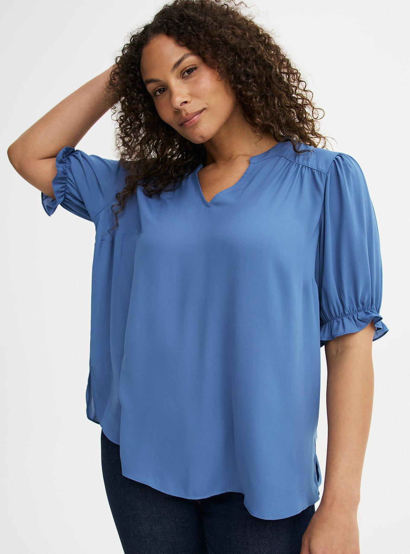 Georgette Puff Sleeve Blouse, BLUE HORIZON, hi-res