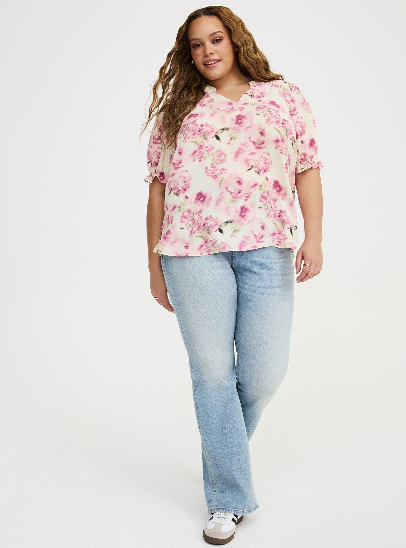 Georgette Puff Sleeve Blouse, FLASHED ROSES FLORAL CREAM, alternate