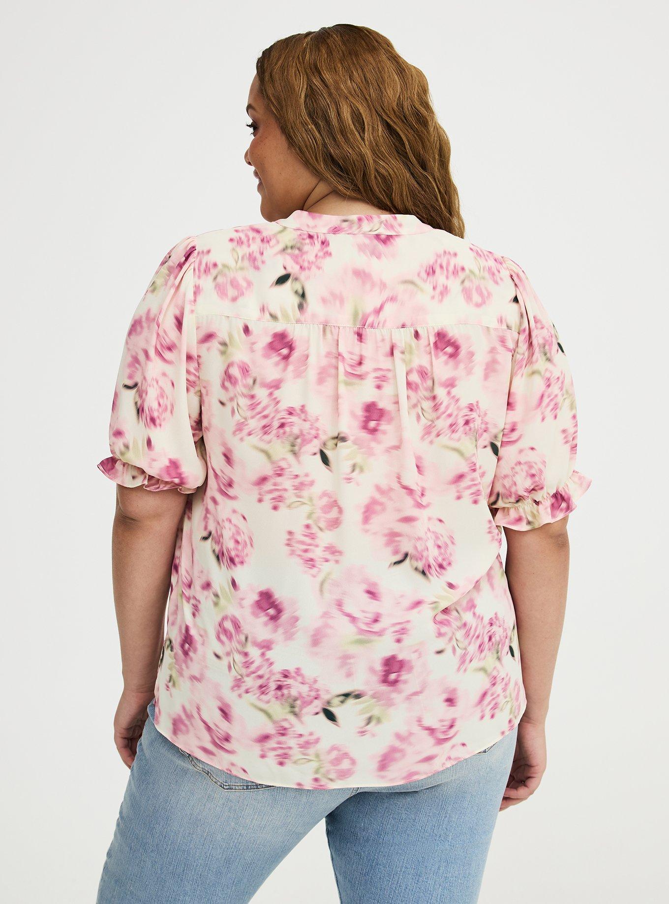Georgette Puff Sleeve Blouse, FLASHED ROSES FLORAL CREAM, alternate