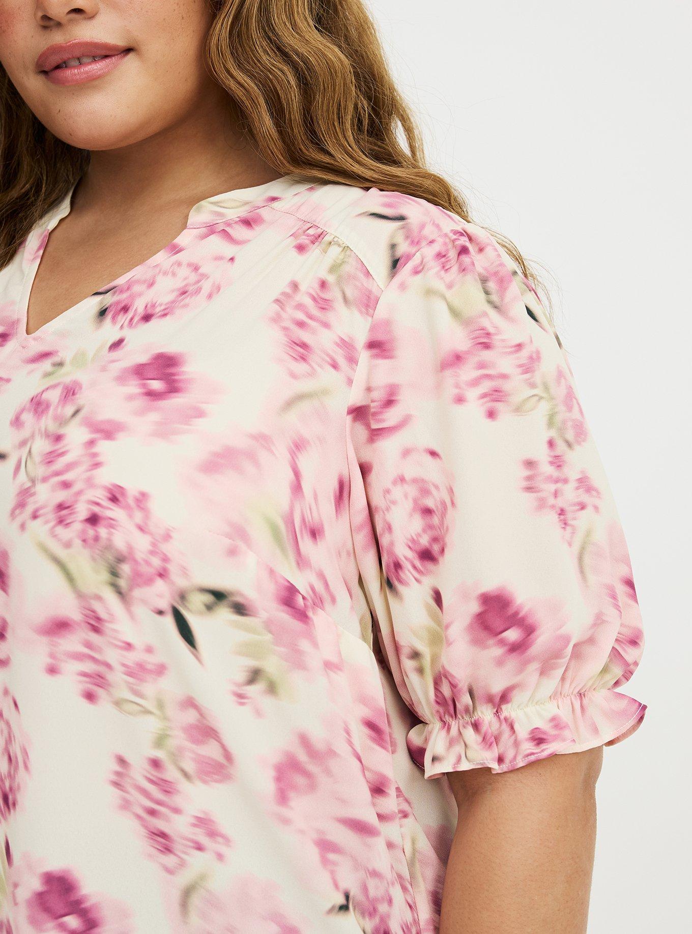 Georgette Puff Sleeve Blouse, FLASHED ROSES FLORAL CREAM, alternate