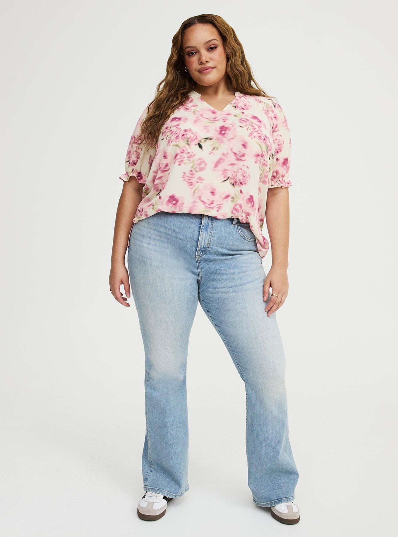 Georgette Puff Sleeve Blouse, FLASHED ROSES FLORAL CREAM, alternate