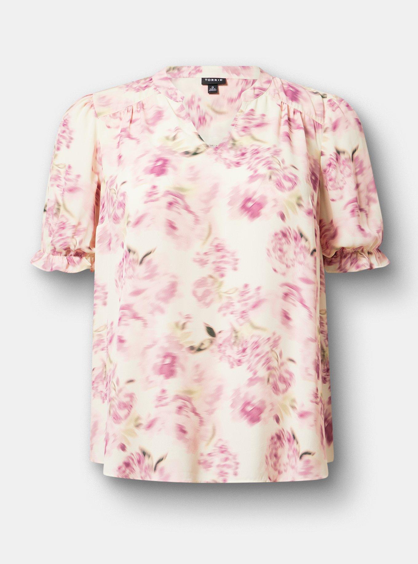 Georgette Puff Sleeve Blouse, FLASHED ROSES FLORAL CREAM, hi-res