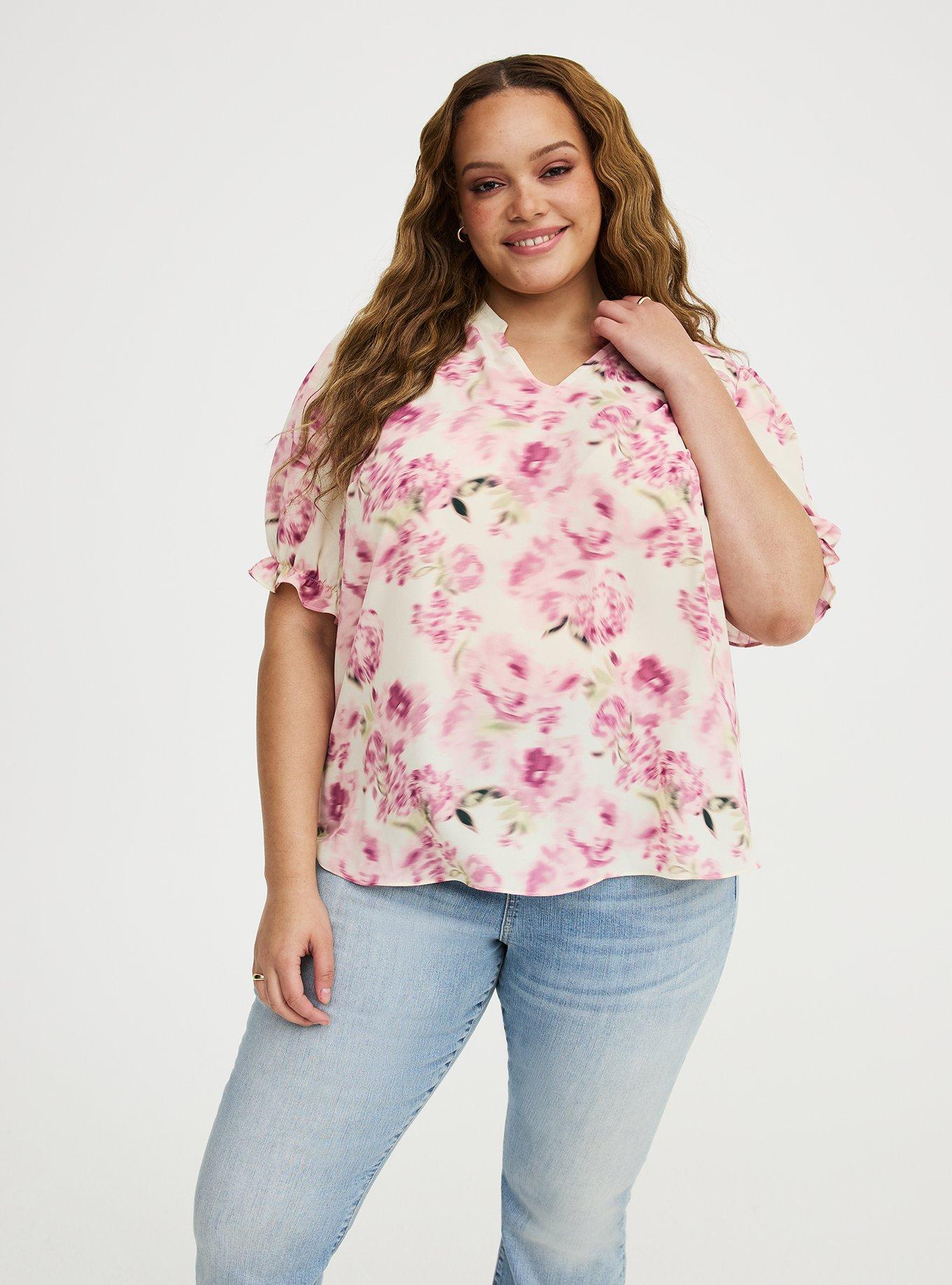 Georgette Puff Sleeve Blouse, FLASHED ROSES FLORAL CREAM, hi-res
