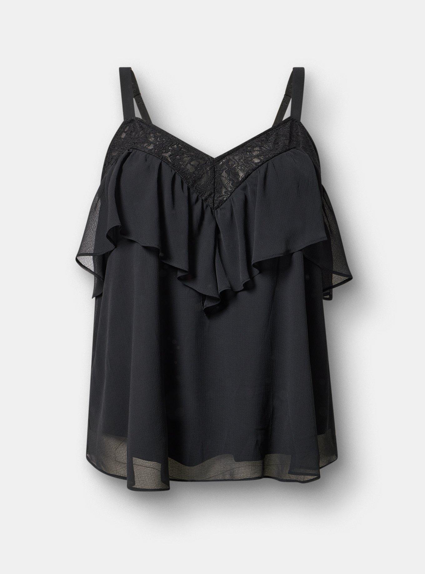 Ruffle & Lace Cami, DEEP BLACK, hi-res