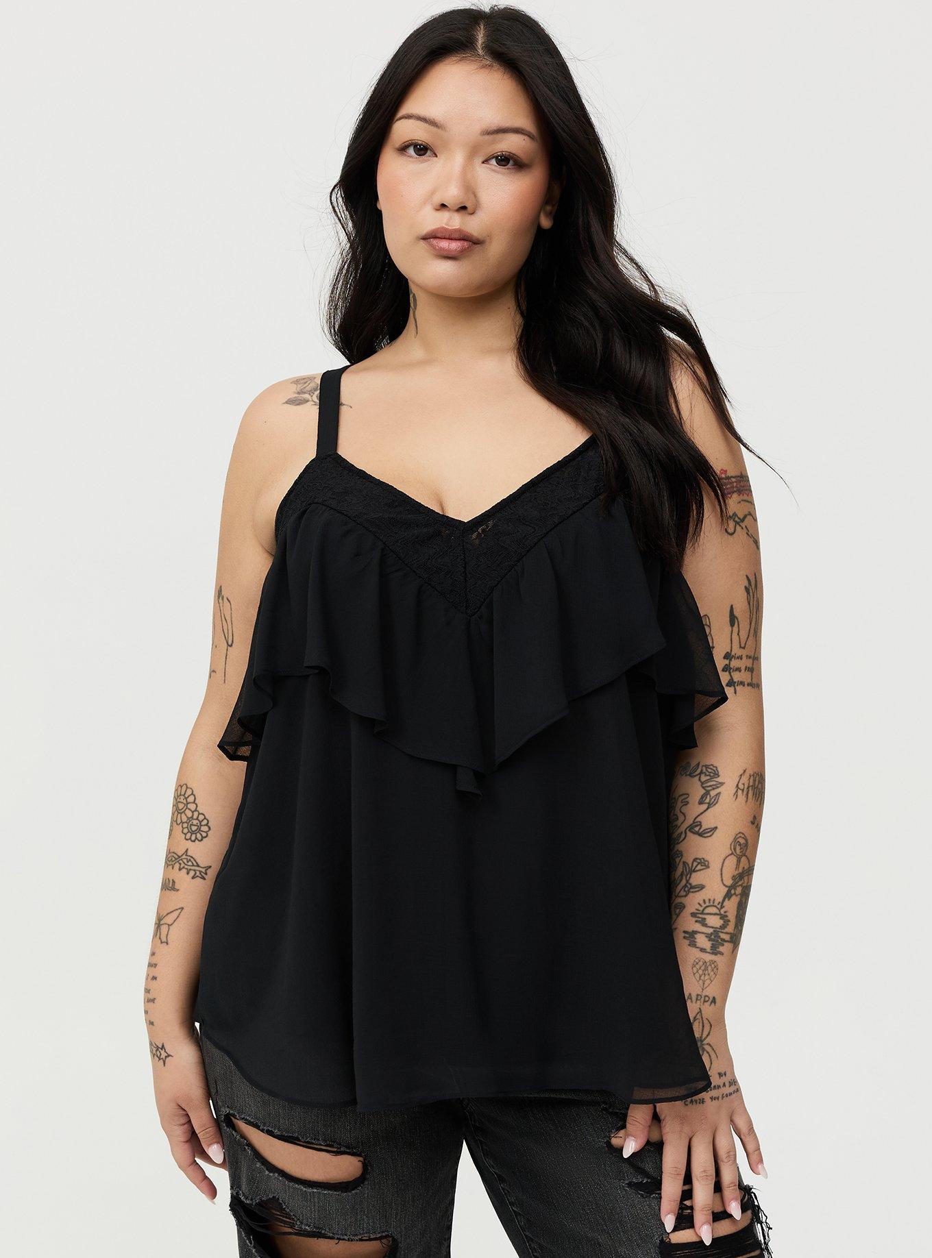 Ruffle & Lace Cami, DEEP BLACK, hi-res