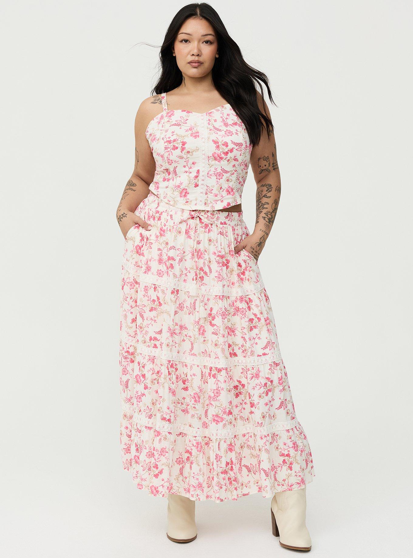 Corset Lace Trim Crop Top, ENTICE FLORALS PINK, alternate