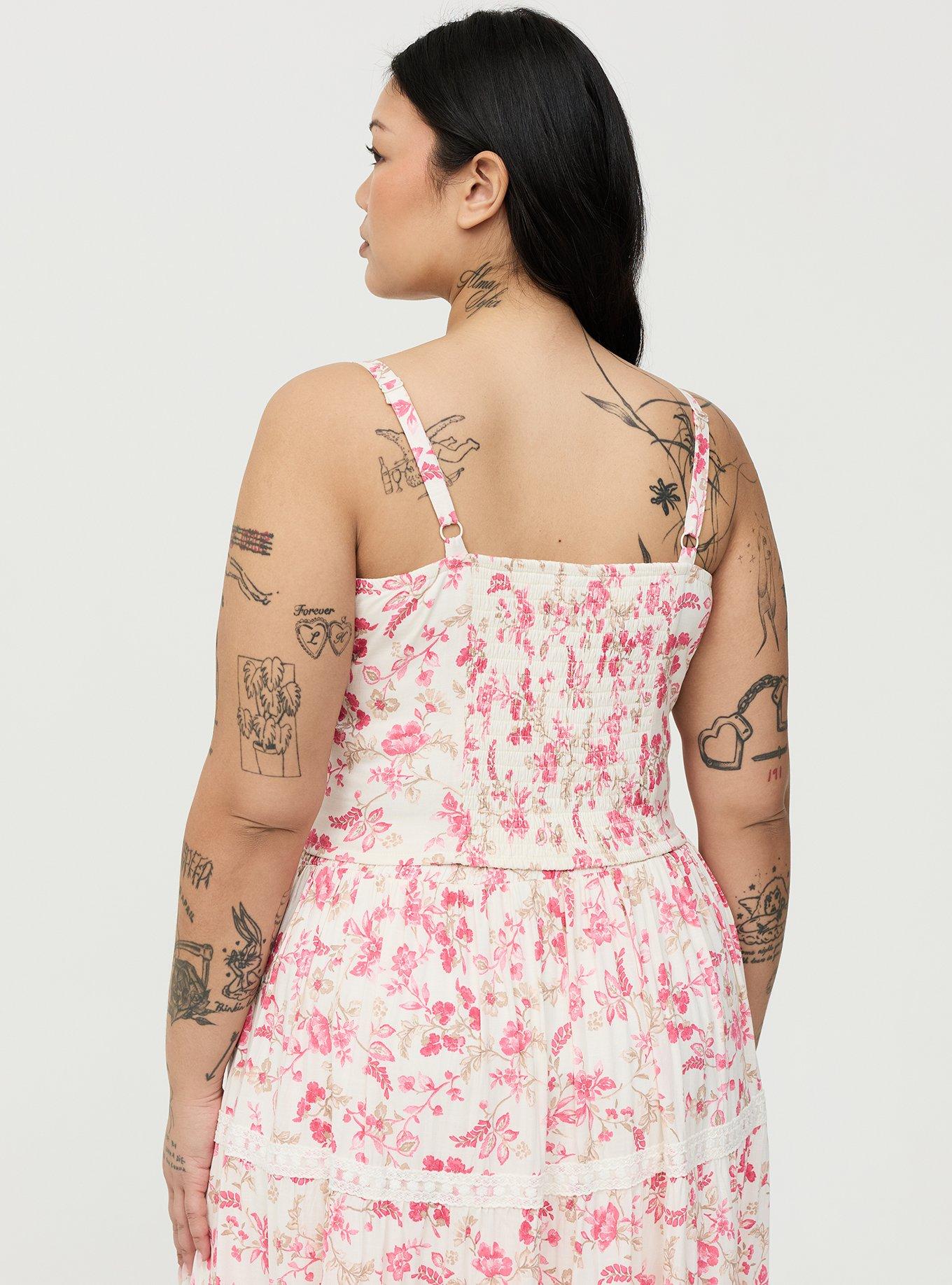 Corset Lace Trim Crop Top, ENTICE FLORALS PINK, alternate