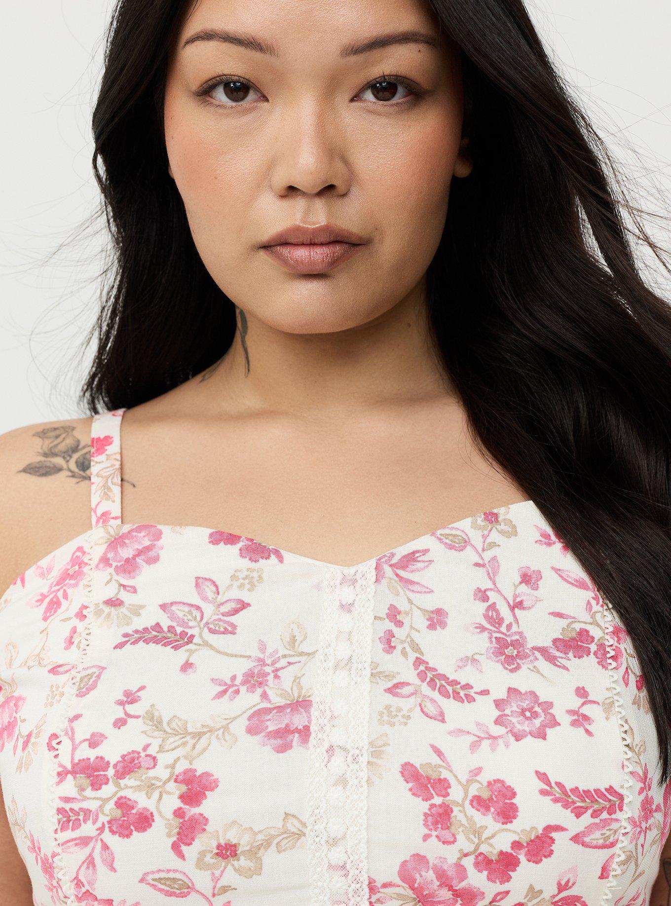 Corset Lace Trim Crop Top, ENTICE FLORALS PINK, alternate