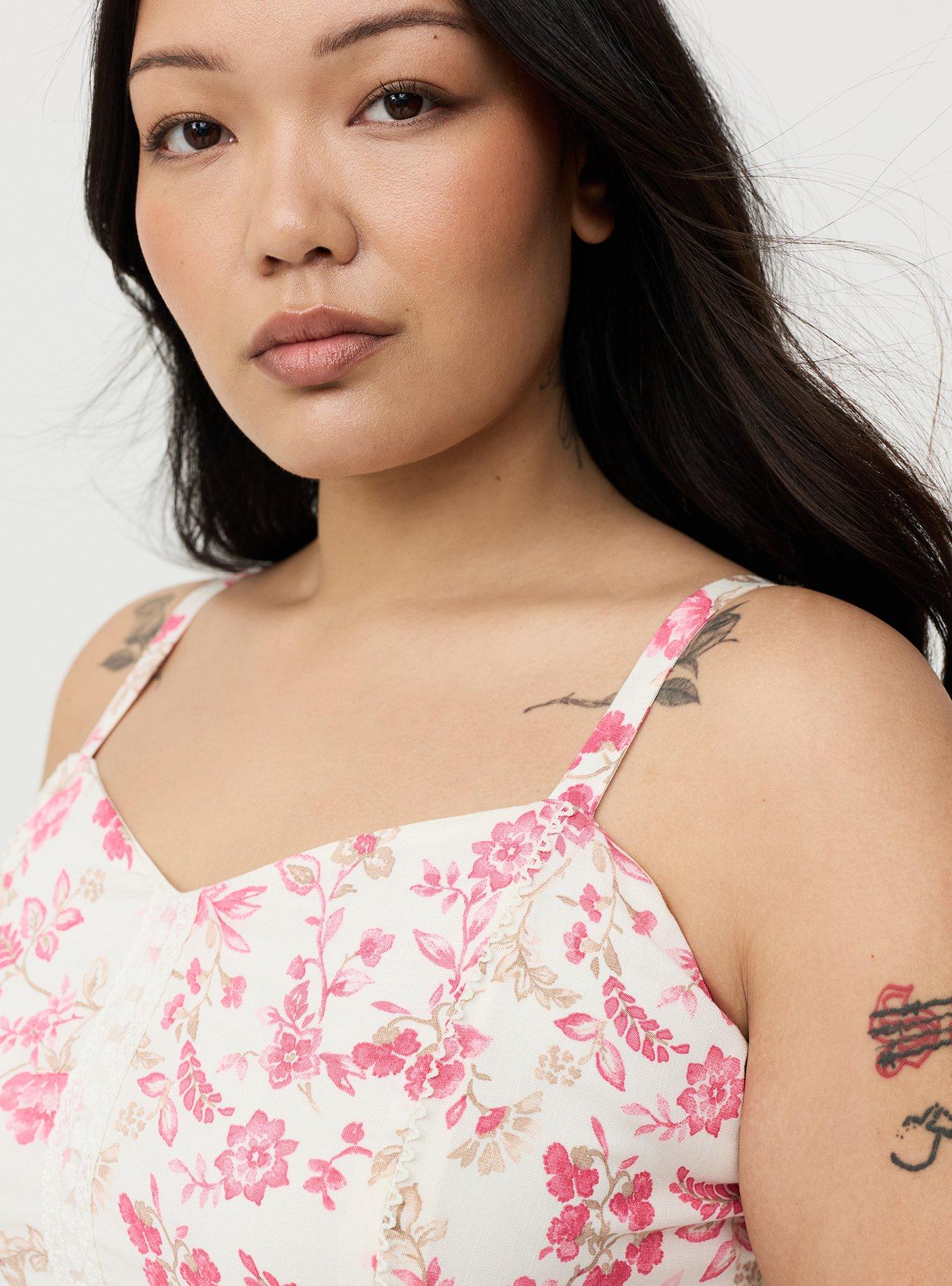 Corset Lace Trim Crop Top, ENTICE FLORALS PINK, alternate