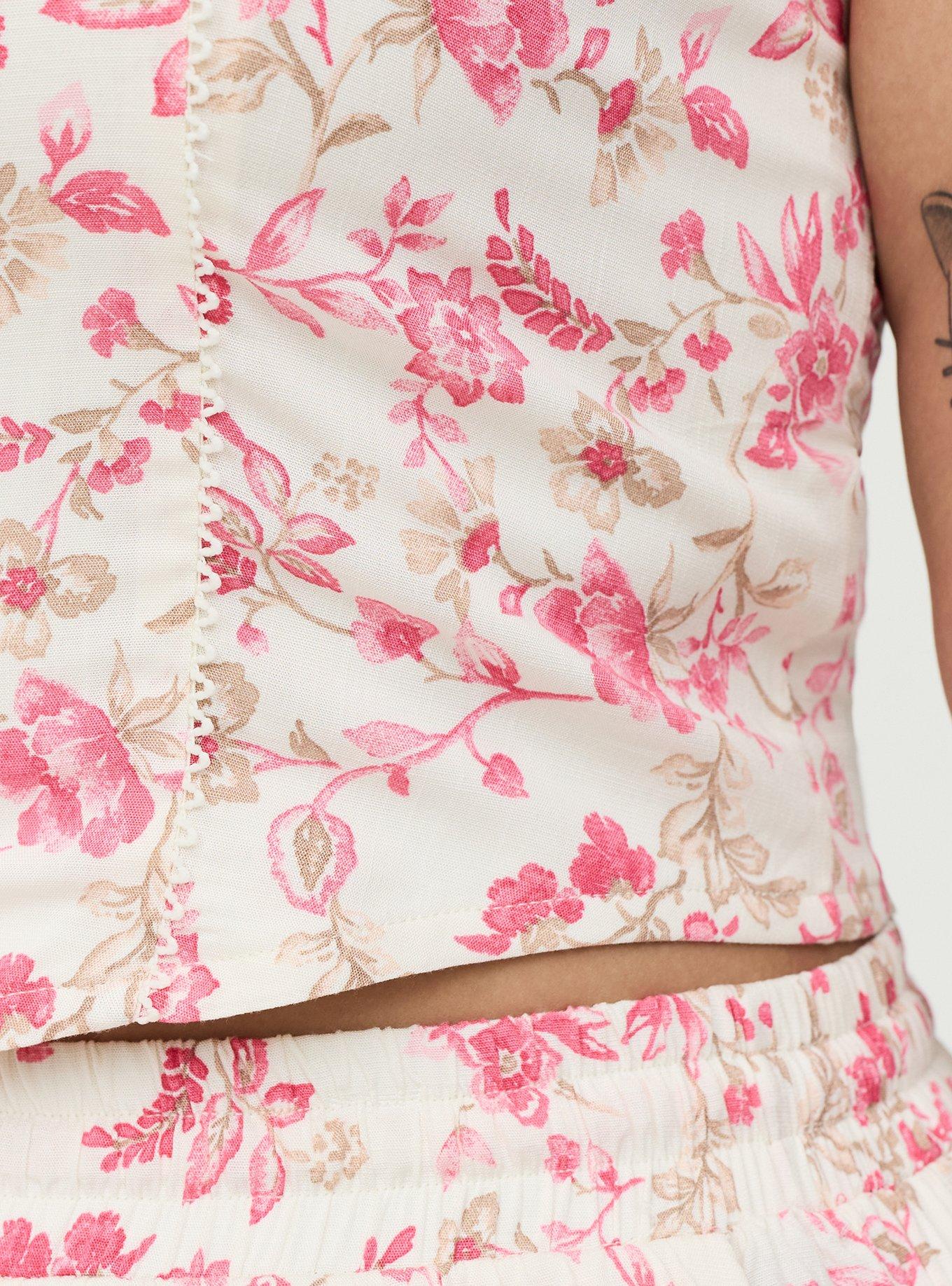 Corset Lace Trim Crop Top, ENTICE FLORALS PINK, alternate