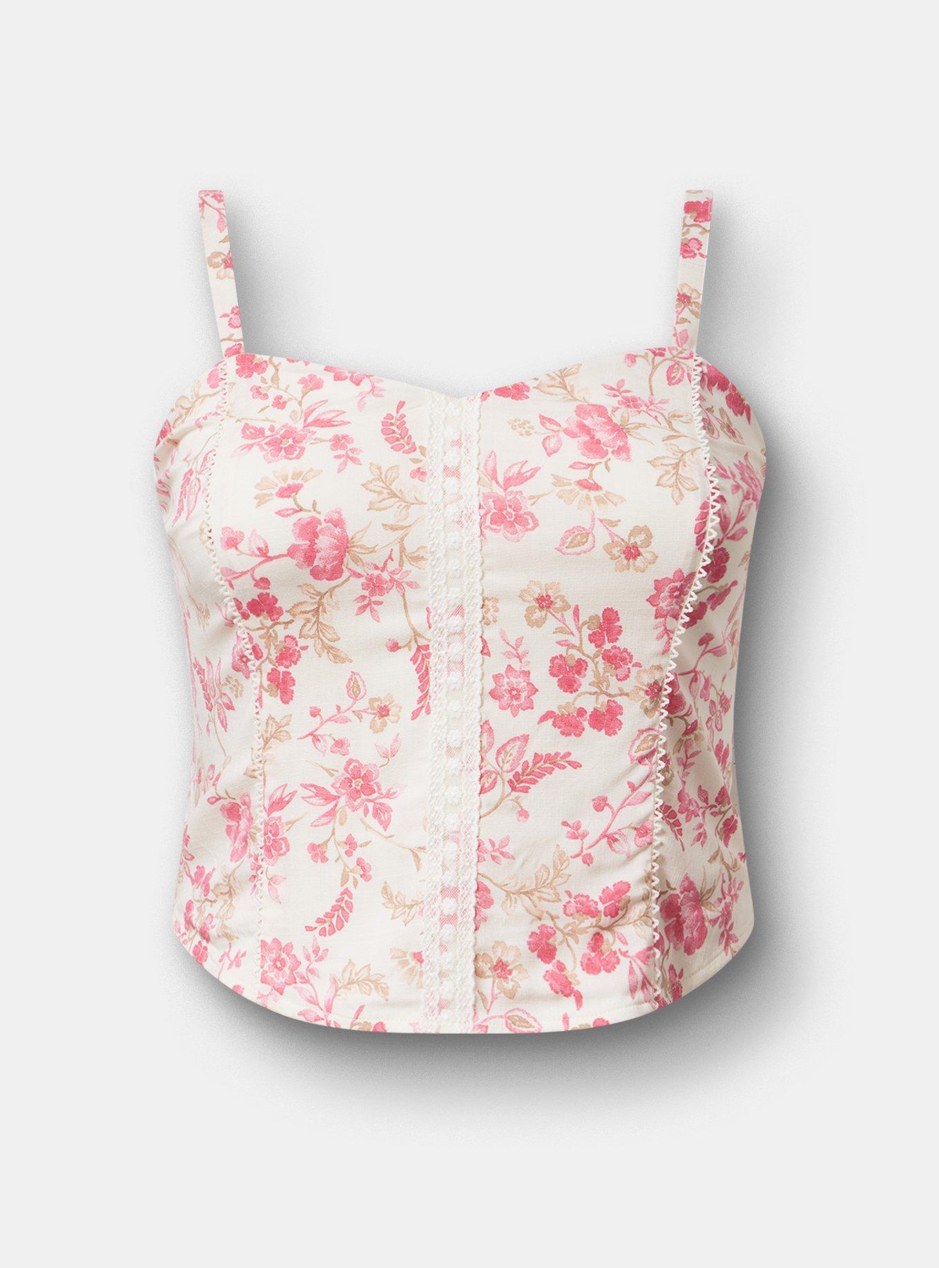 Corset Lace Trim Crop Top, ENTICE FLORALS PINK, hi-res