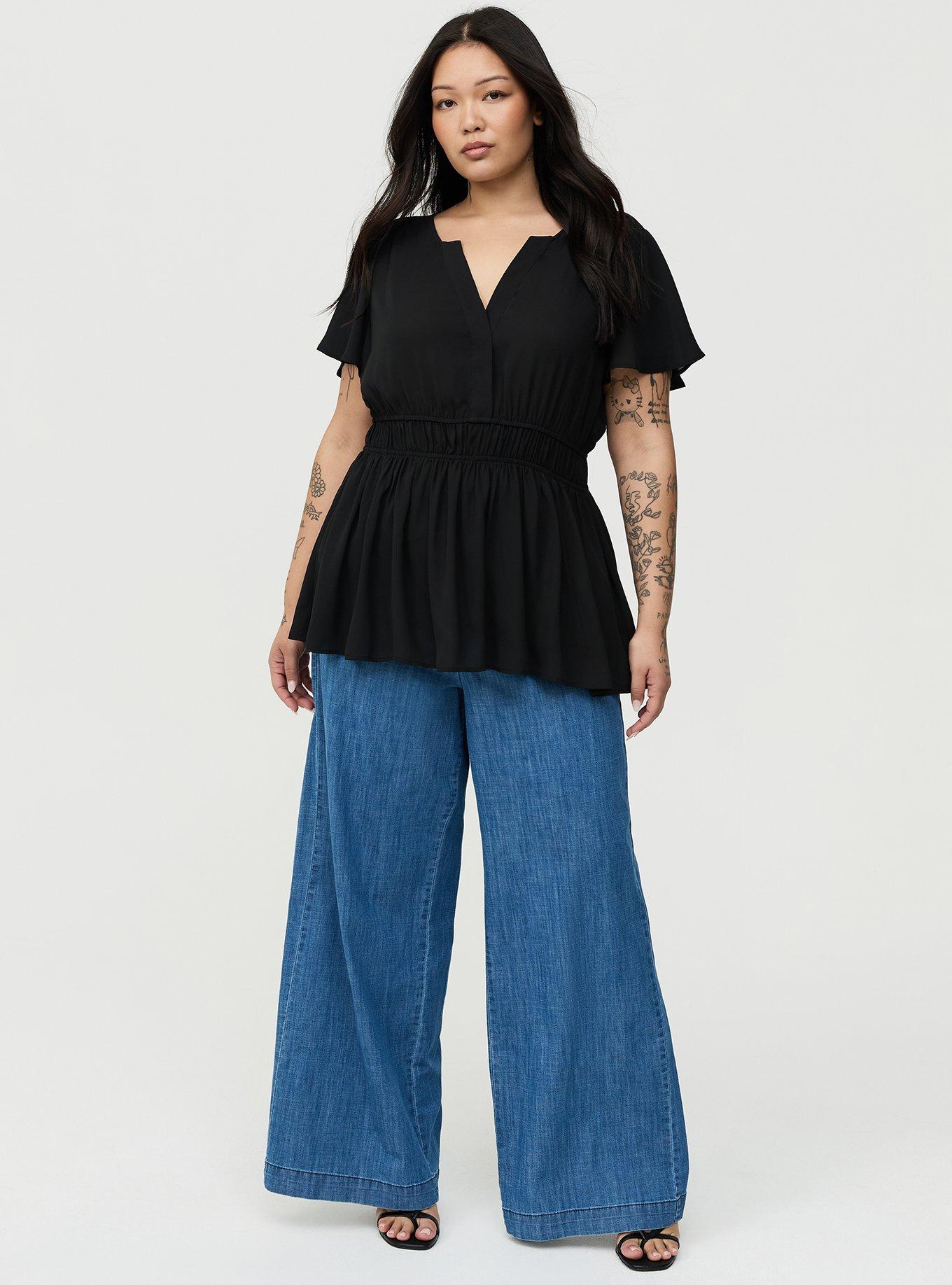 Babydoll Flutter Sleeve Blouse, DEEP BLACK, alternate