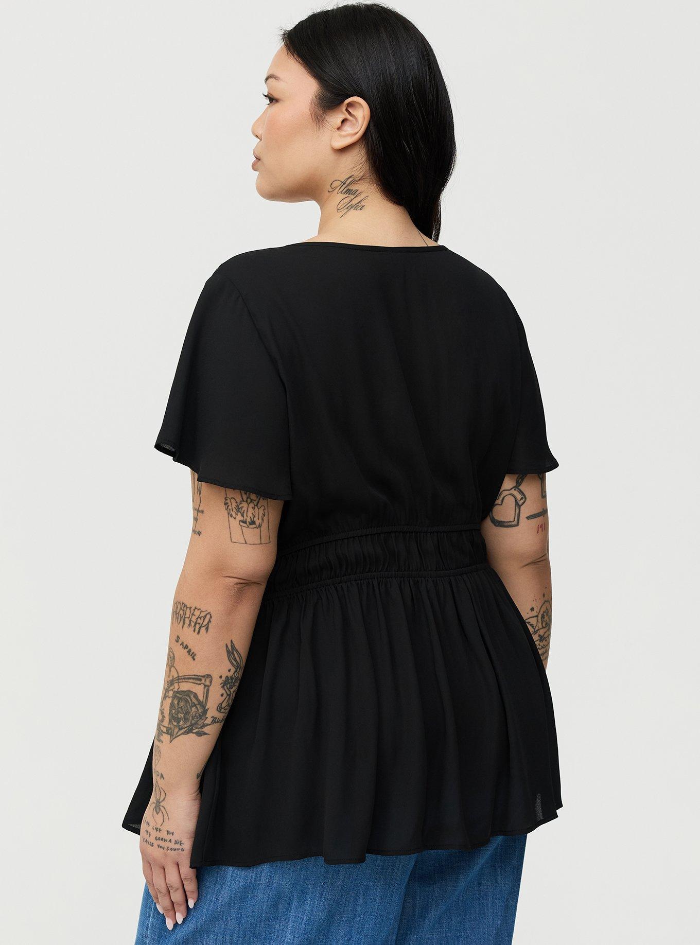 Babydoll Flutter Sleeve Blouse, DEEP BLACK, alternate